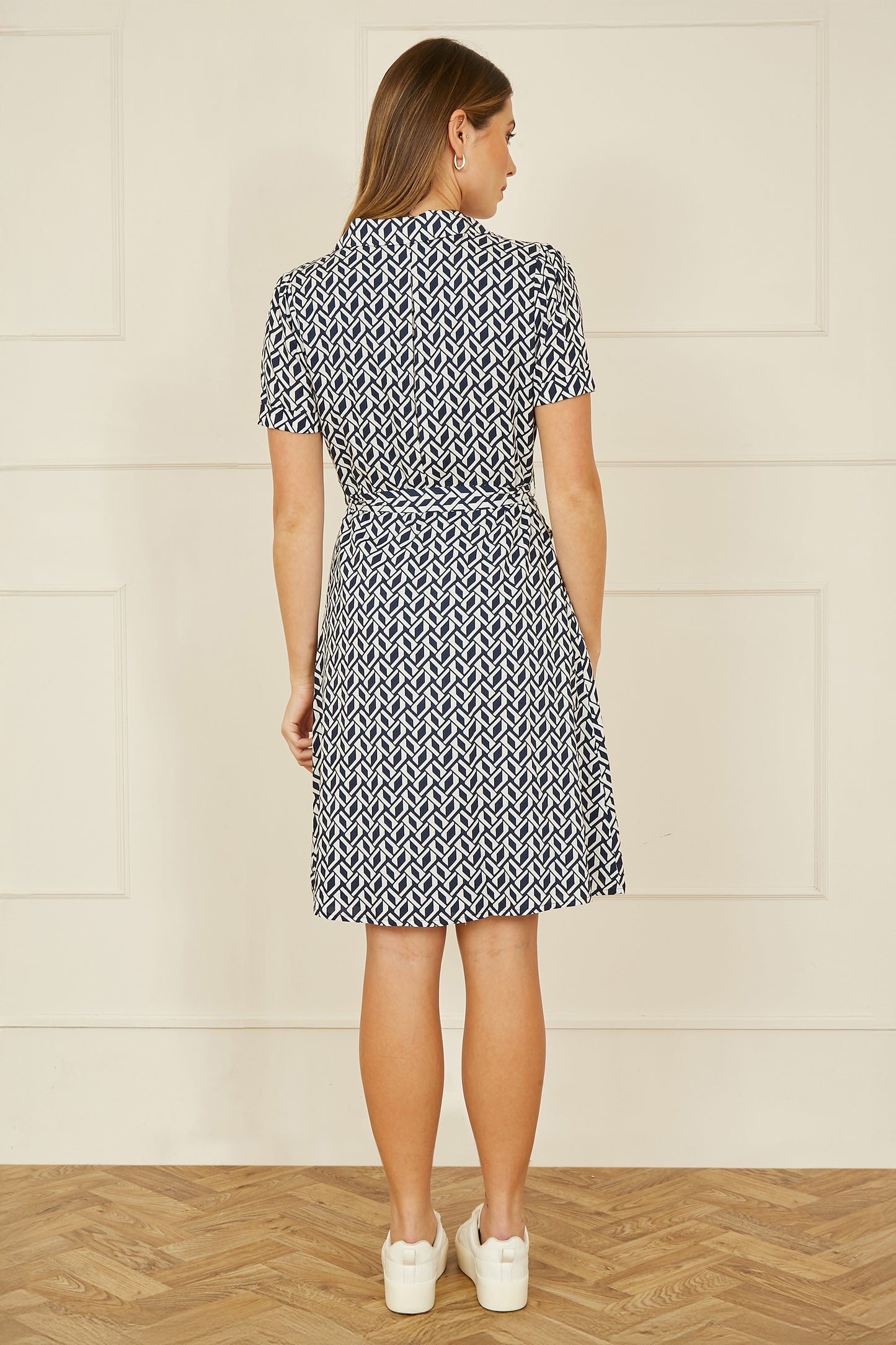 Yumi Navy Geo Print Retro Style Shirt Dress DRES Day Yumi