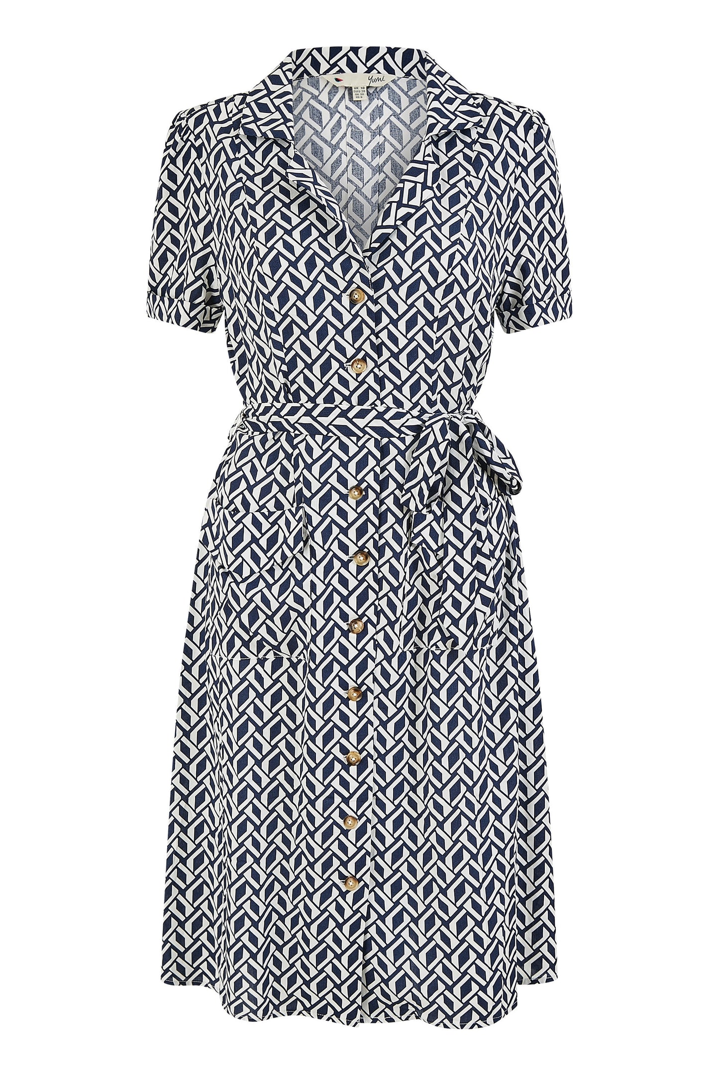 Yumi Navy Geo Print Retro Style Shirt Dress DRES Day Yumi