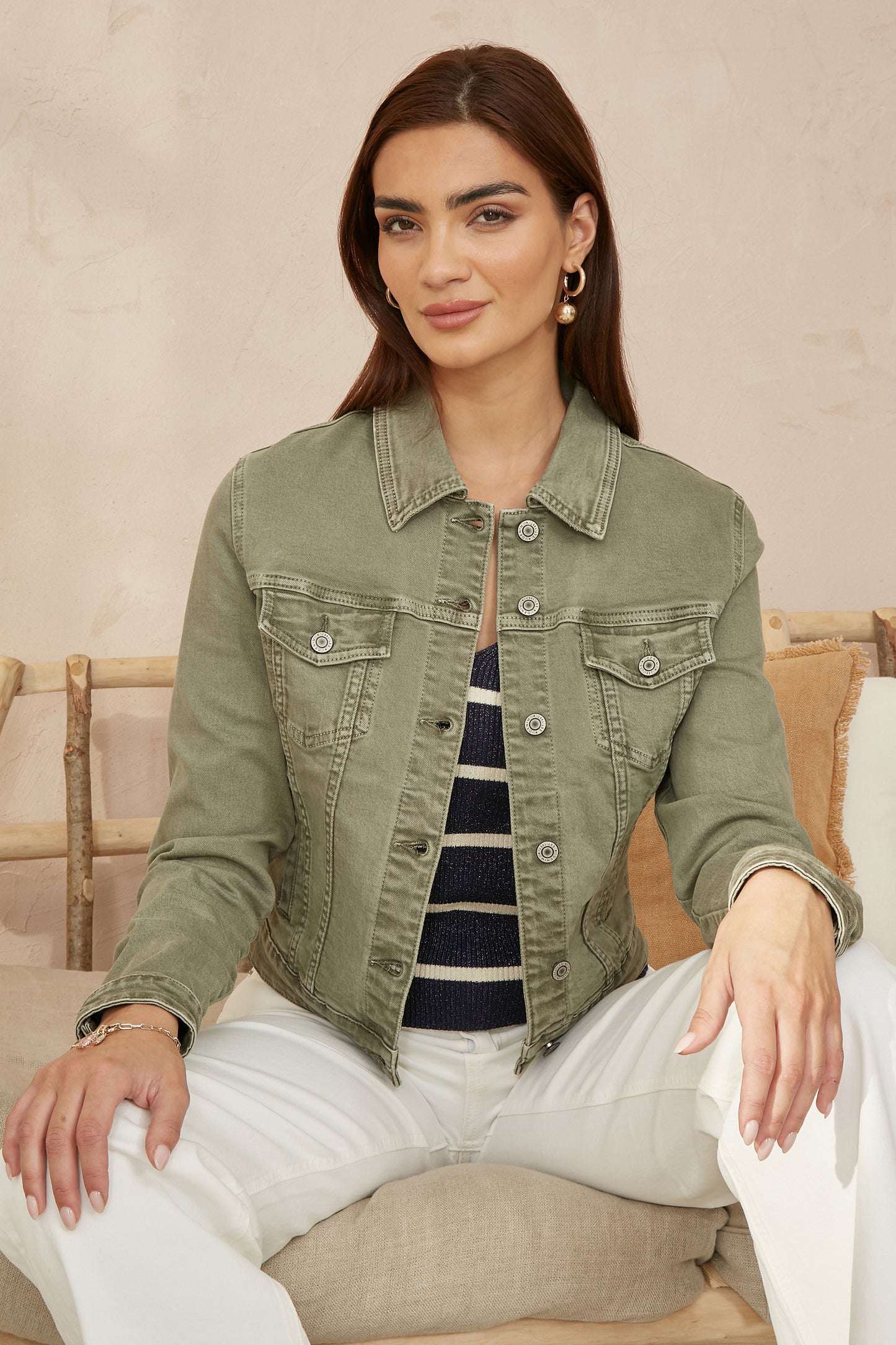 Yumi Green Stretch Cotton Denim Jacket JACKET Yumi