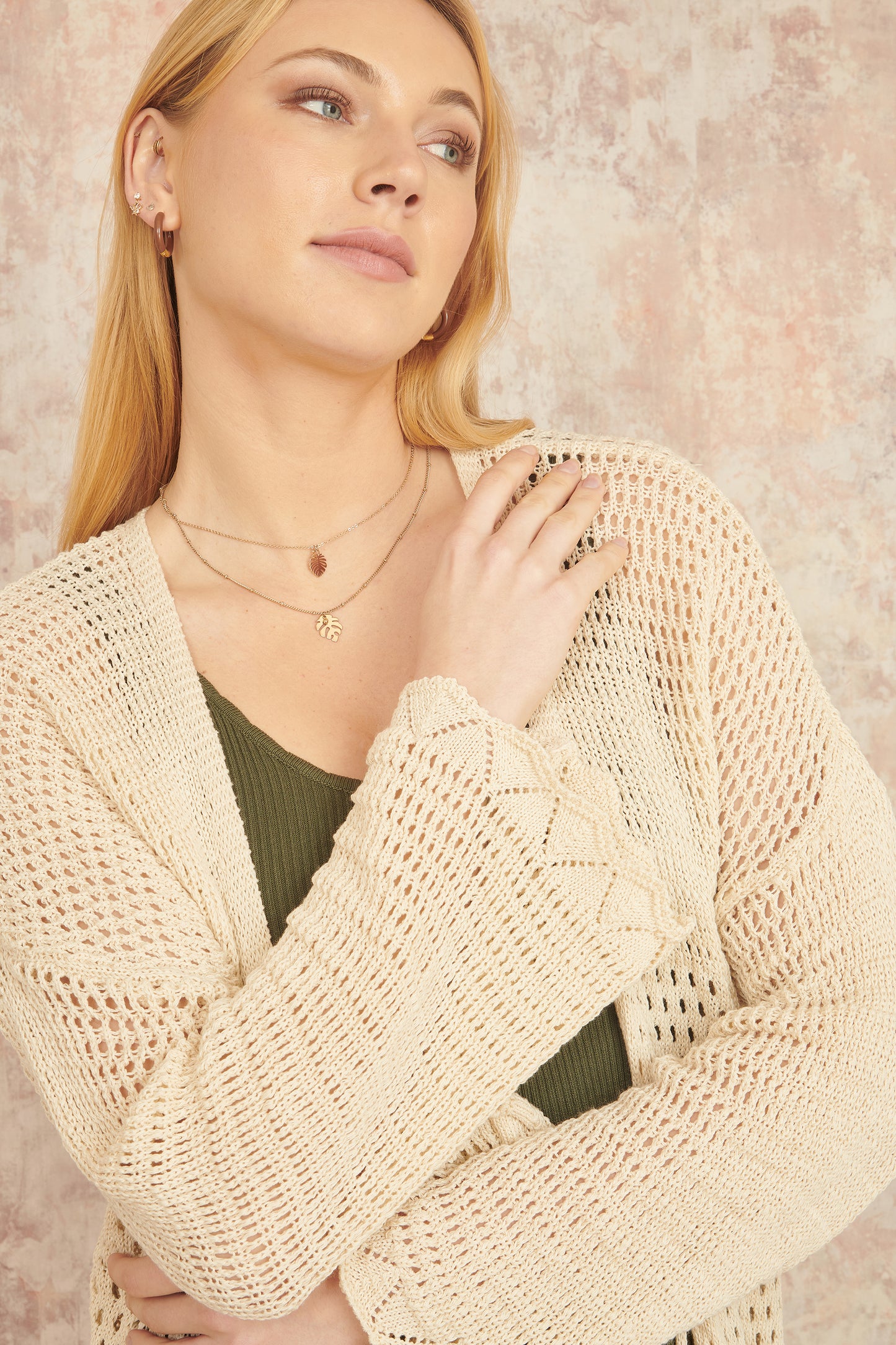 Yumi Cream Crochet Long Line Cardigan With Ties Front KNIT Cardi Yumi