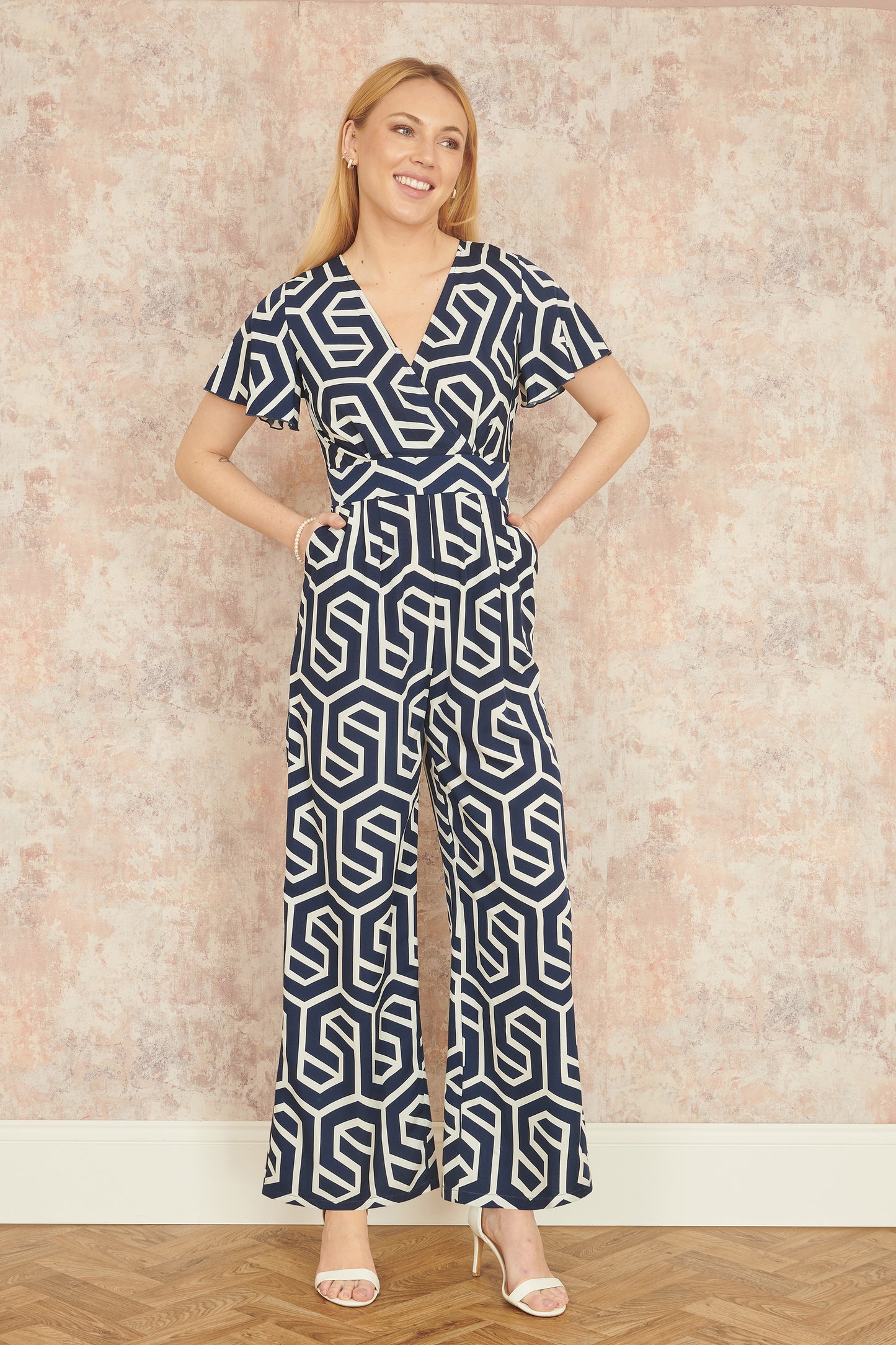 Yumi Navy Oversize Geo Print Jumpsuit JUMPSUIT Yumi