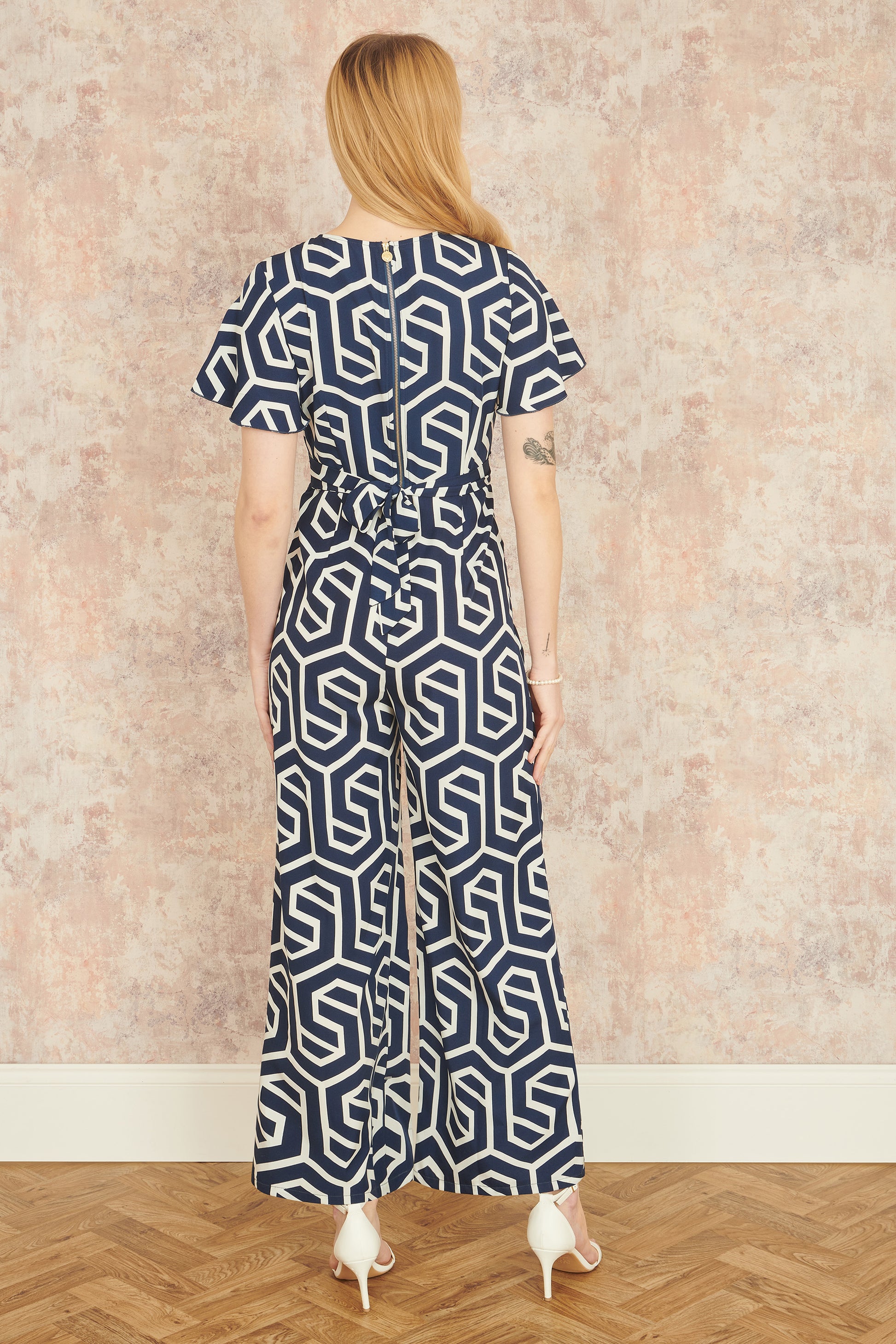 Yumi Navy Oversize Geo Print Jumpsuit JUMPSUIT Yumi