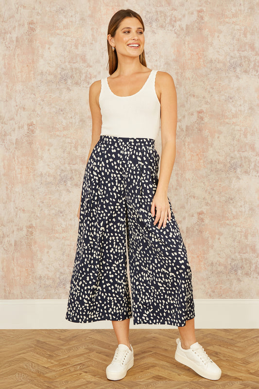 Yumi Navy Dash Print Culottes Culottes Yumi