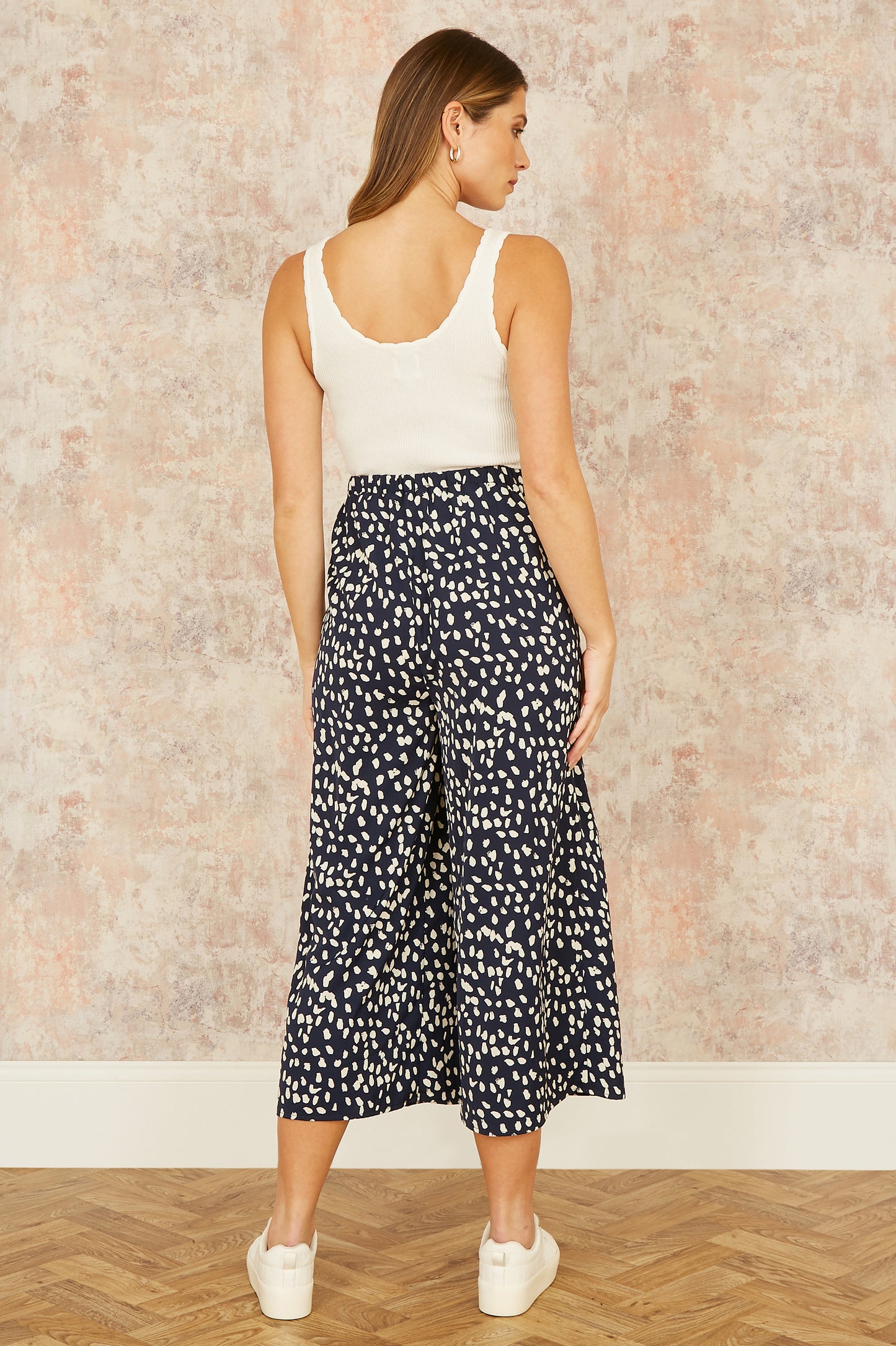 Yumi Navy Dash Print Culottes Culottes Yumi