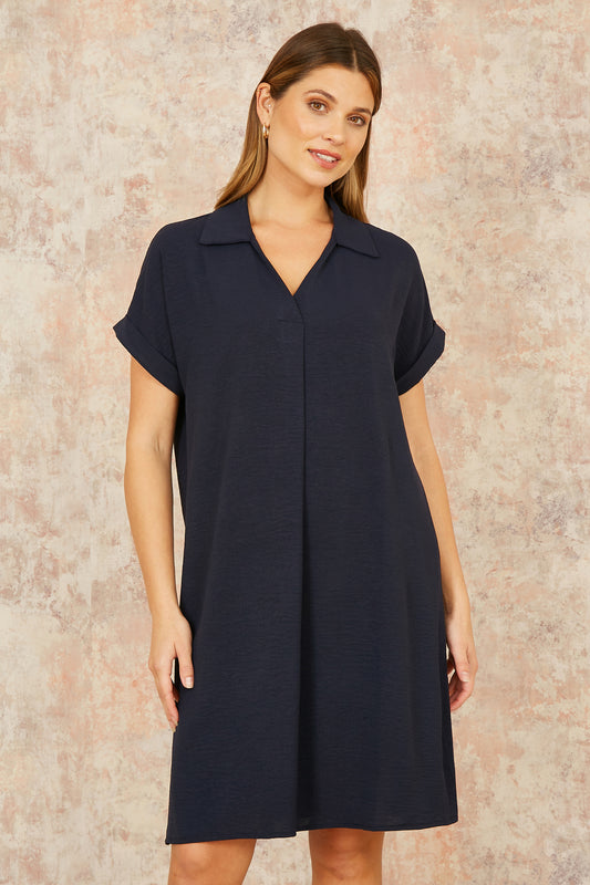 Yumi Navy Relaxed Fit Collared Tunic Dress DRES Day Yumi