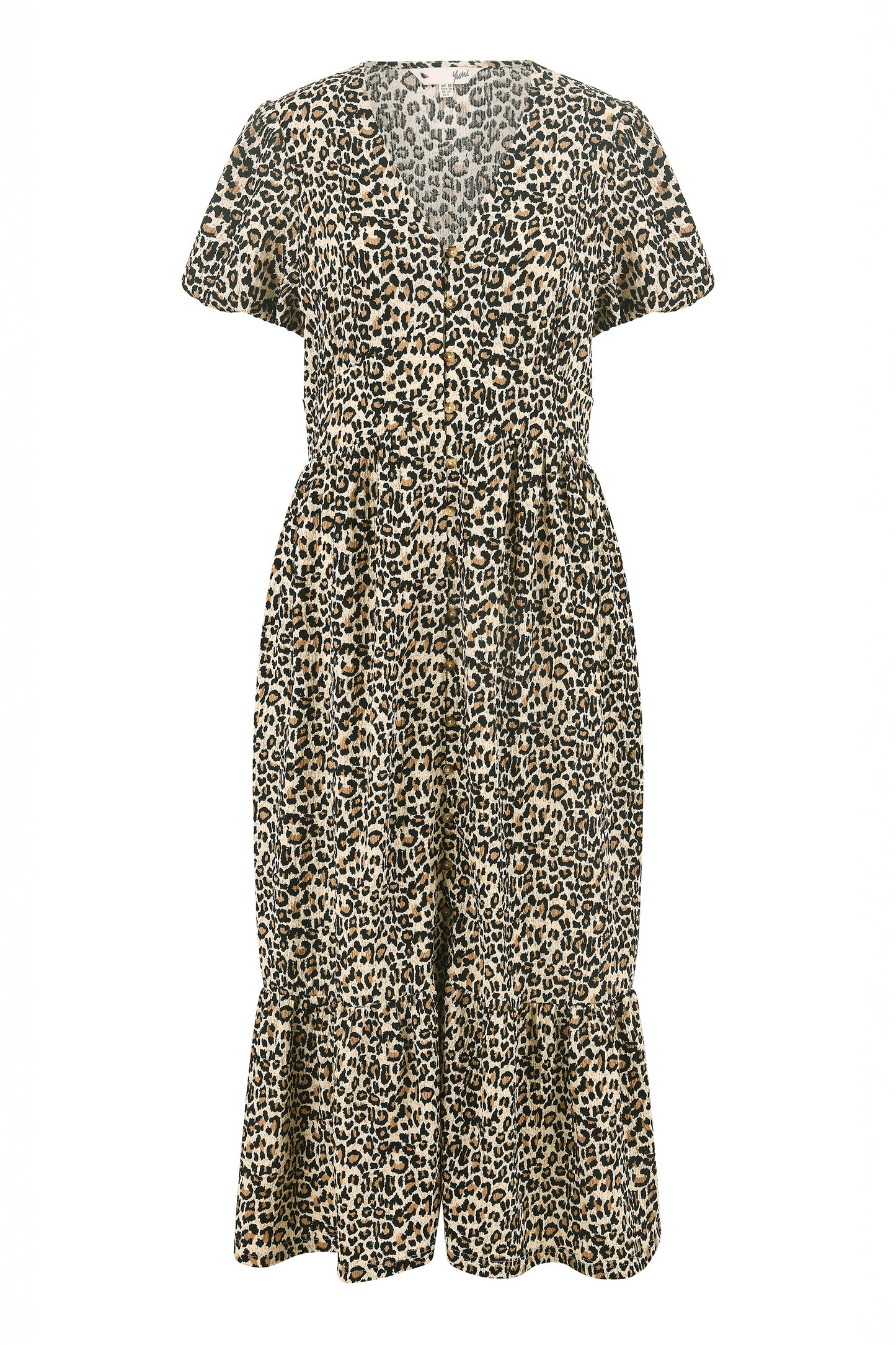 Yumi Brown Leopard Print Pleated Button Through Midi Dress DRES Party Yumi