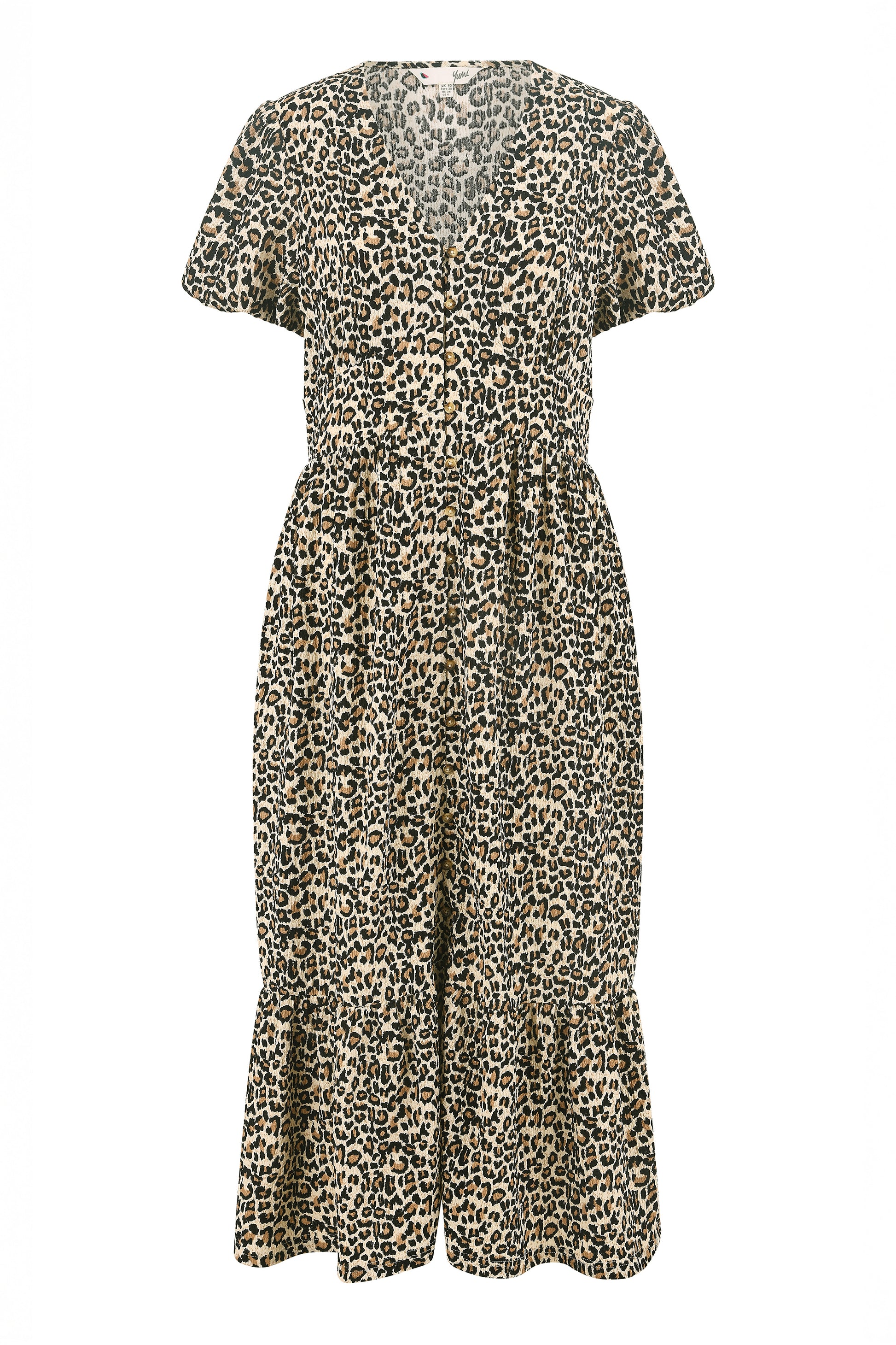 Yumi Brown Leopard Print Pleated Button Through Midi Dress DRES Party Yumi