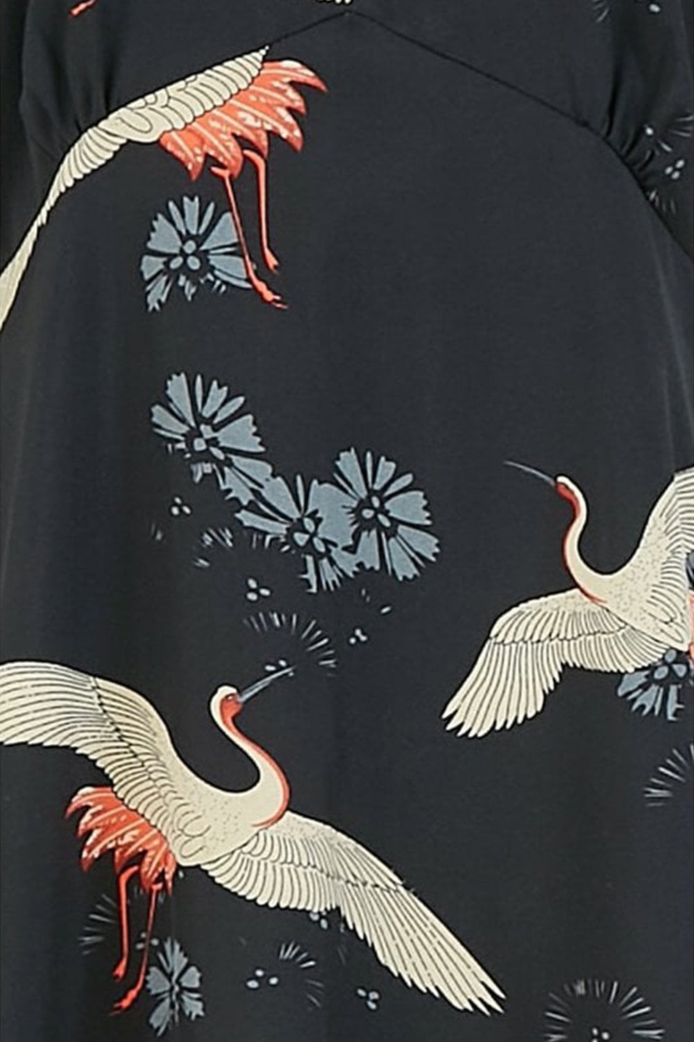 Black Crane Print Kimono Midi Dress Yumi