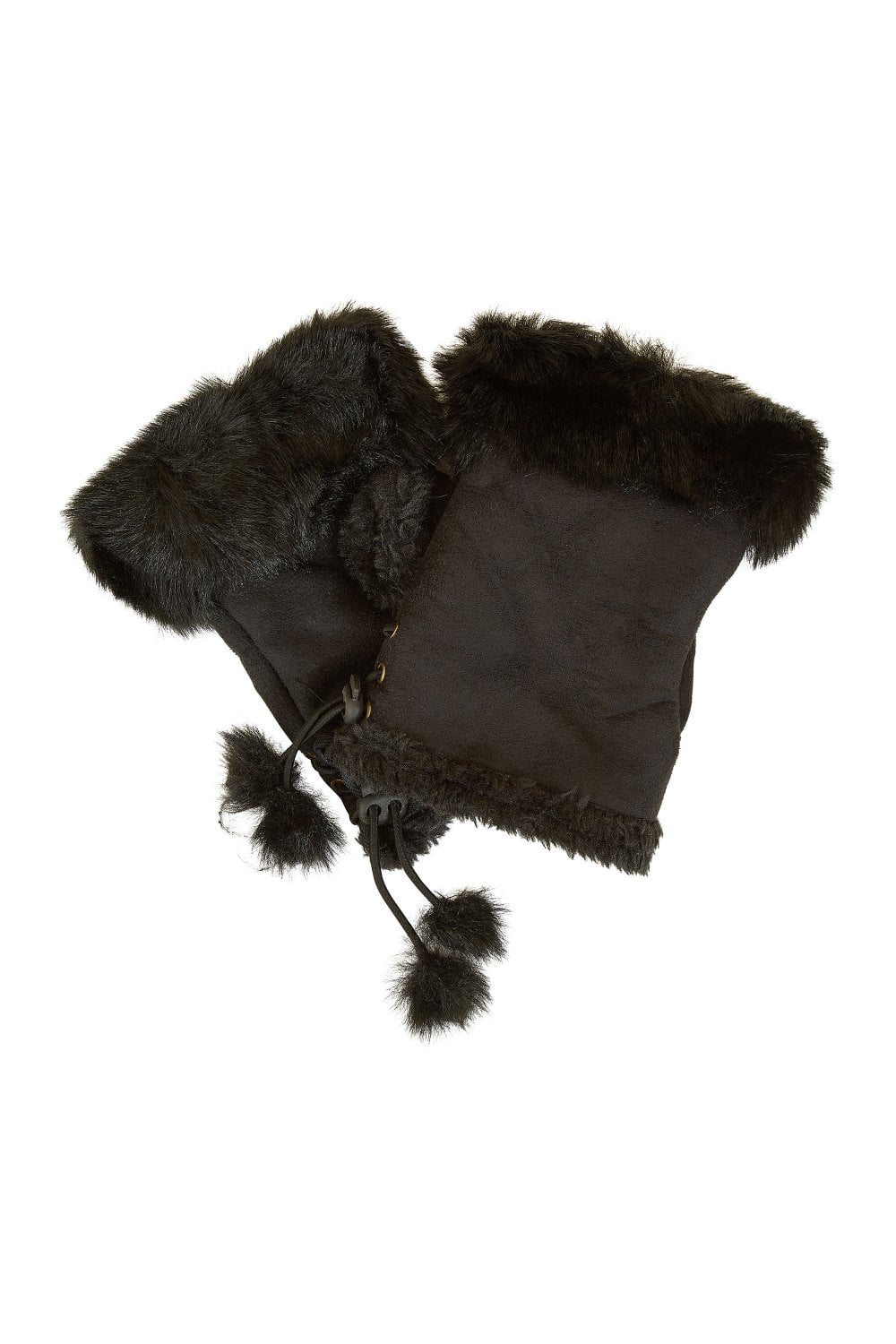 Black Fur Fingerless Suede Mittens Yumi