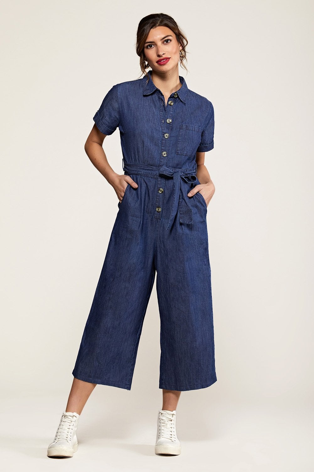 Yumi Blue Button Denim Jumpsuit Yumi