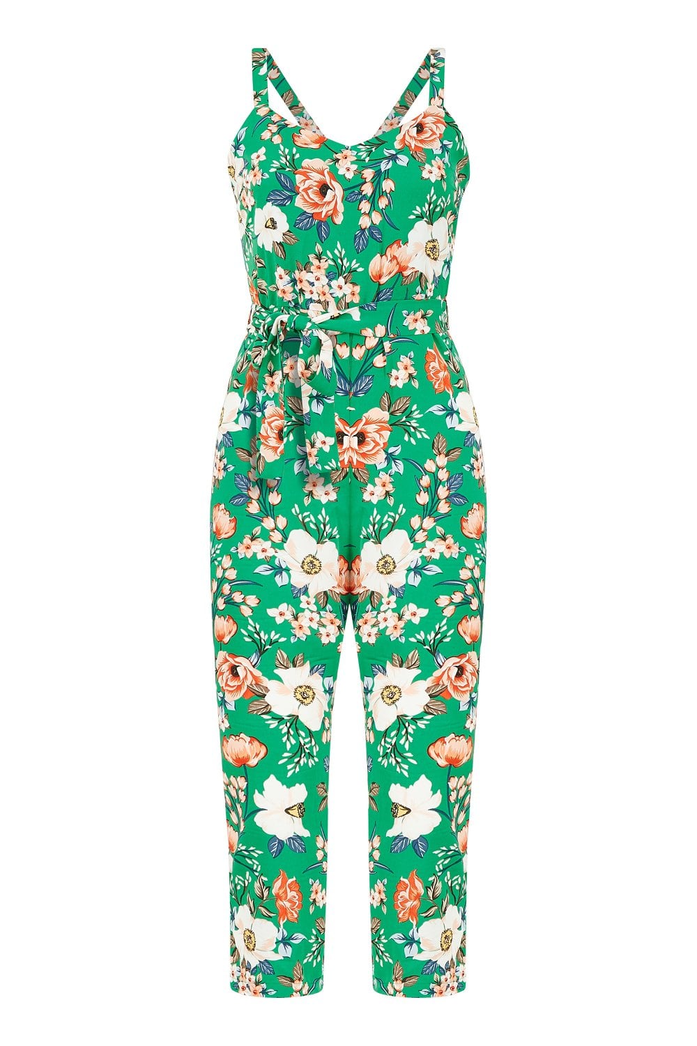 Floral Printed V Neck Culotte Jumpsuit Yumi