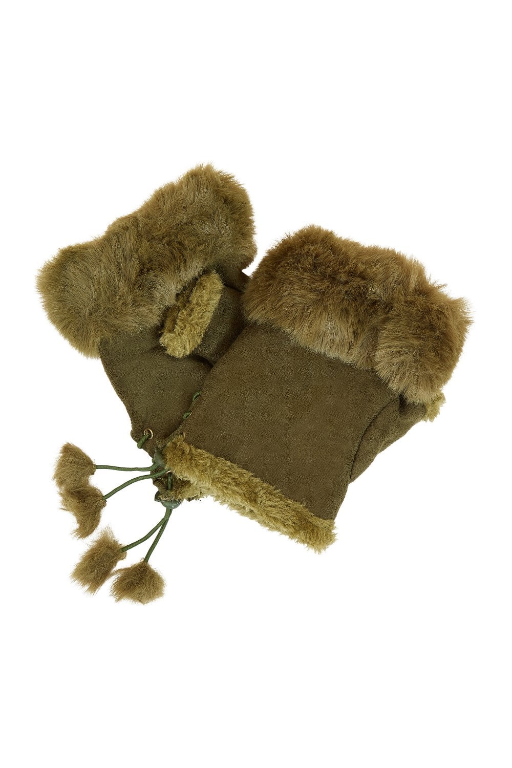 Green Fur Fingerless Suede Mittens Yumi