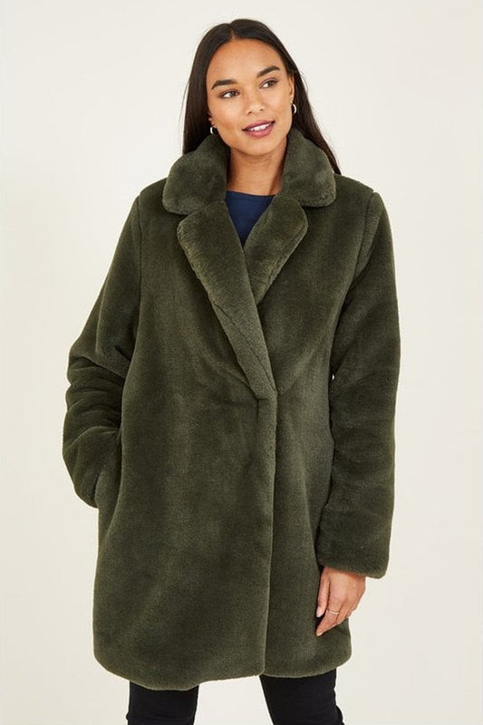 Yumi Green Faux Fur Coat Yumi