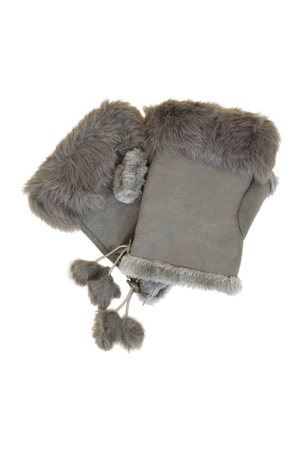 Grey Fur Fingerless Suede Mittens Yumi