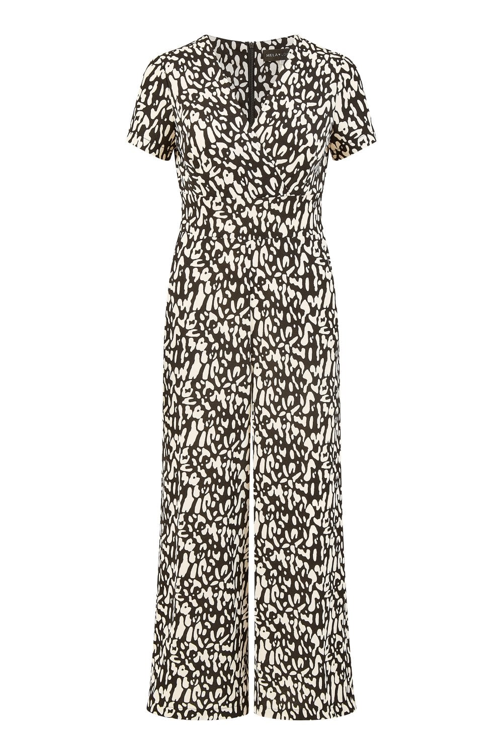 Mela Black And White Wrap Over Stretch Jumpsuit Mela