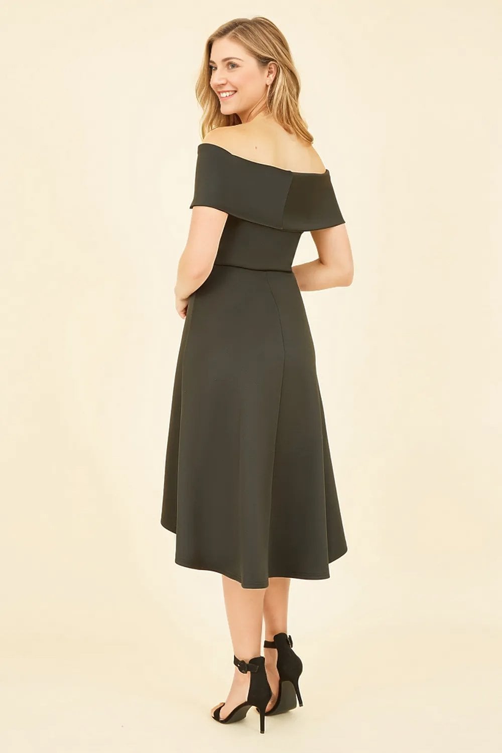 Mela Black Bardot Dipped Hem Dress Mela