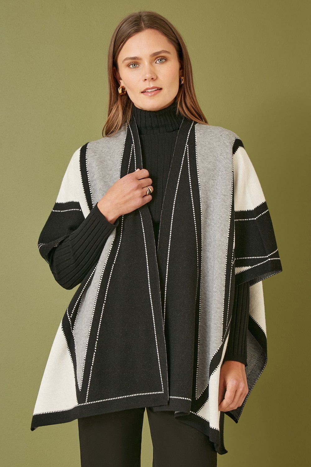 Mela Black Block Colour Knitted Cape Mela