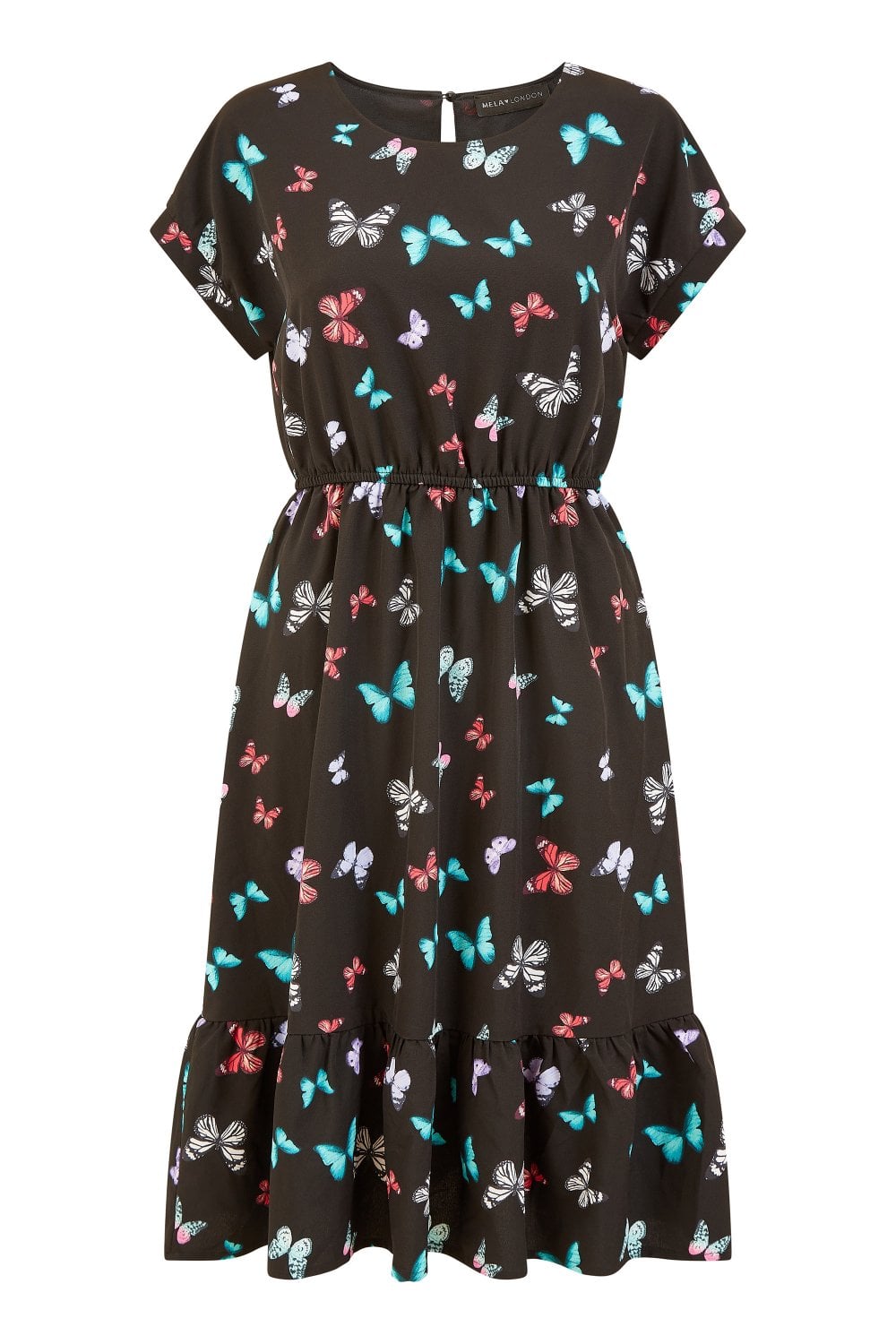 Mela Black Butterfly Print Relaxed Fit Skater Dress Mela