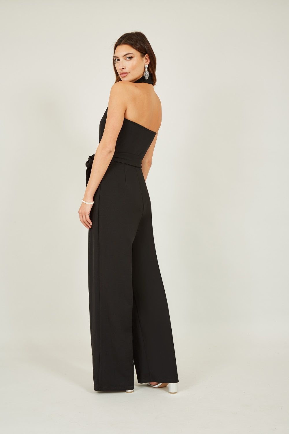 Mela Black Cross Over Halter Neck Jumpsuit Mela