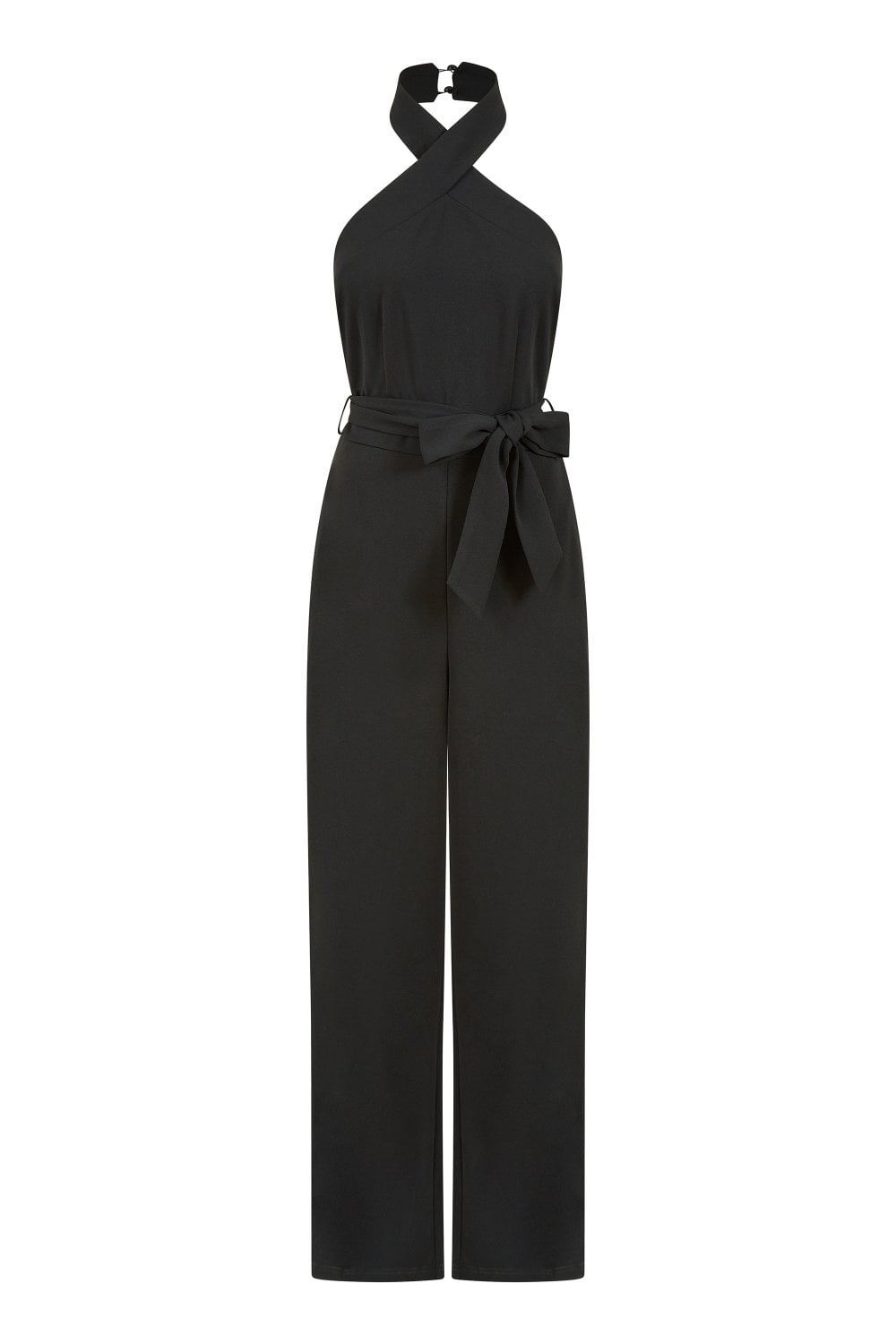 Mela Black Cross Over Halter Neck Jumpsuit Mela