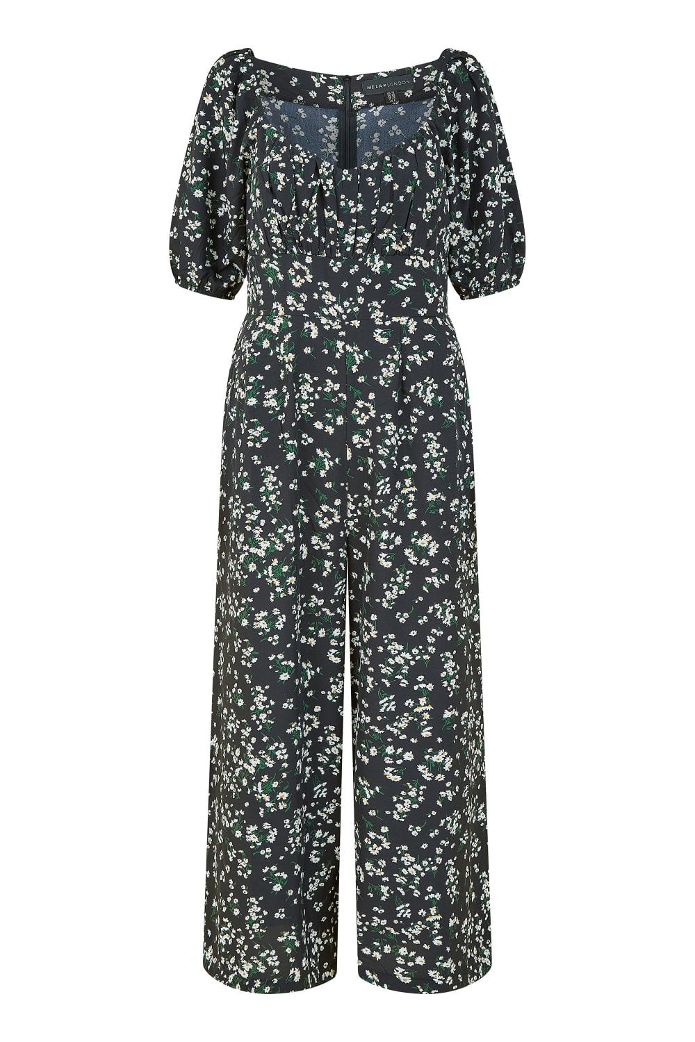 Mela Black Daisy Print Sweetheart Neckline Jumpsuit Mela