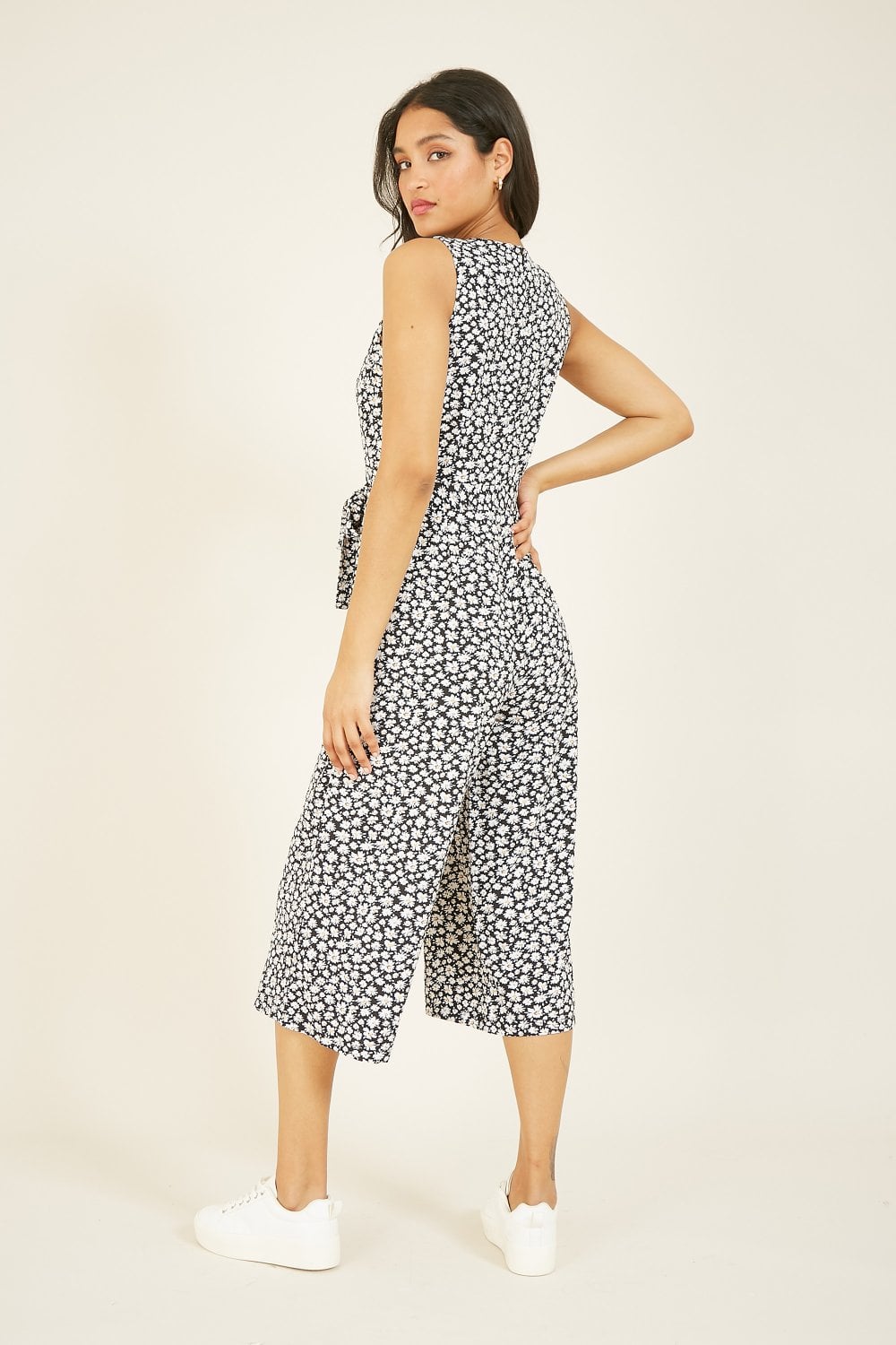 Mela Navy Ditsy Daisy Sleeveless Culotte Jumpsuit Mela