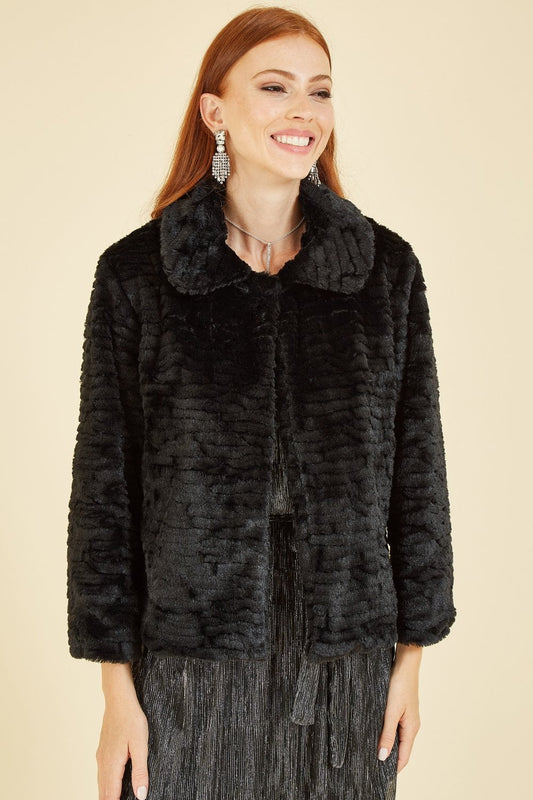 Mela Black Faux Fur Short Jacket Mela