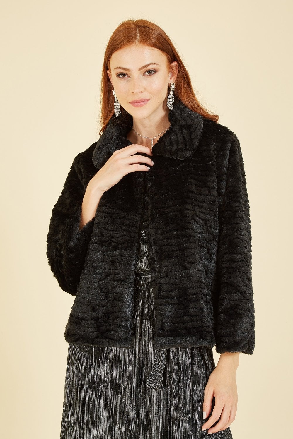 Mela Black Faux Fur Short Jacket Mela