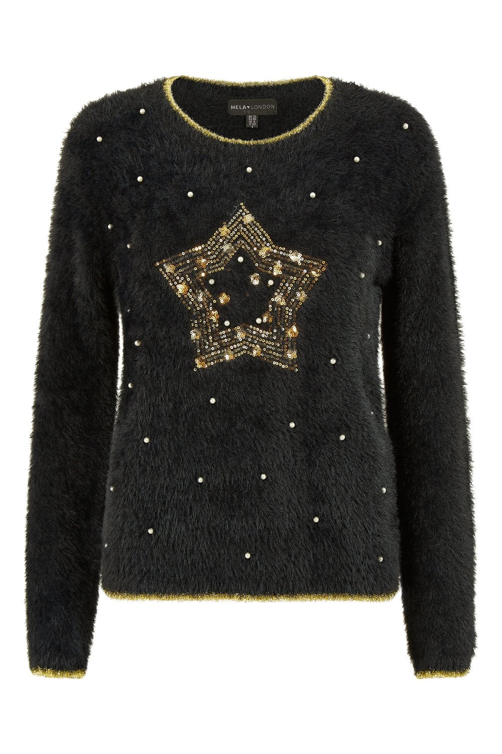 Mela Black Fluffy Star Christmas Jumper Mela