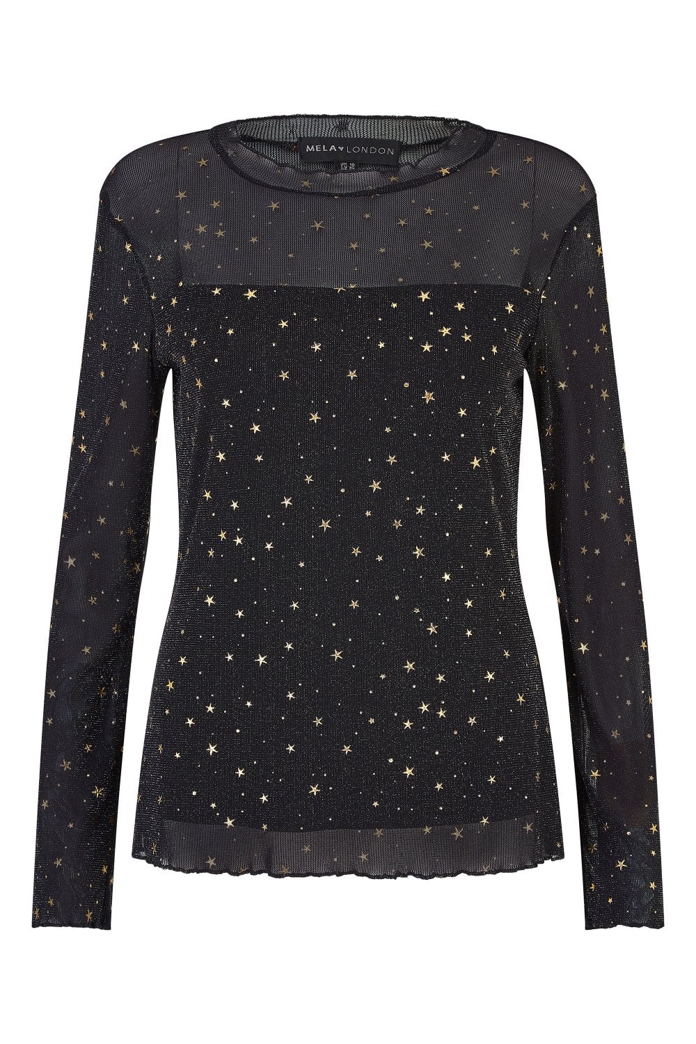 Mela Black Mesh Star Print Long Sleeve Top Mela