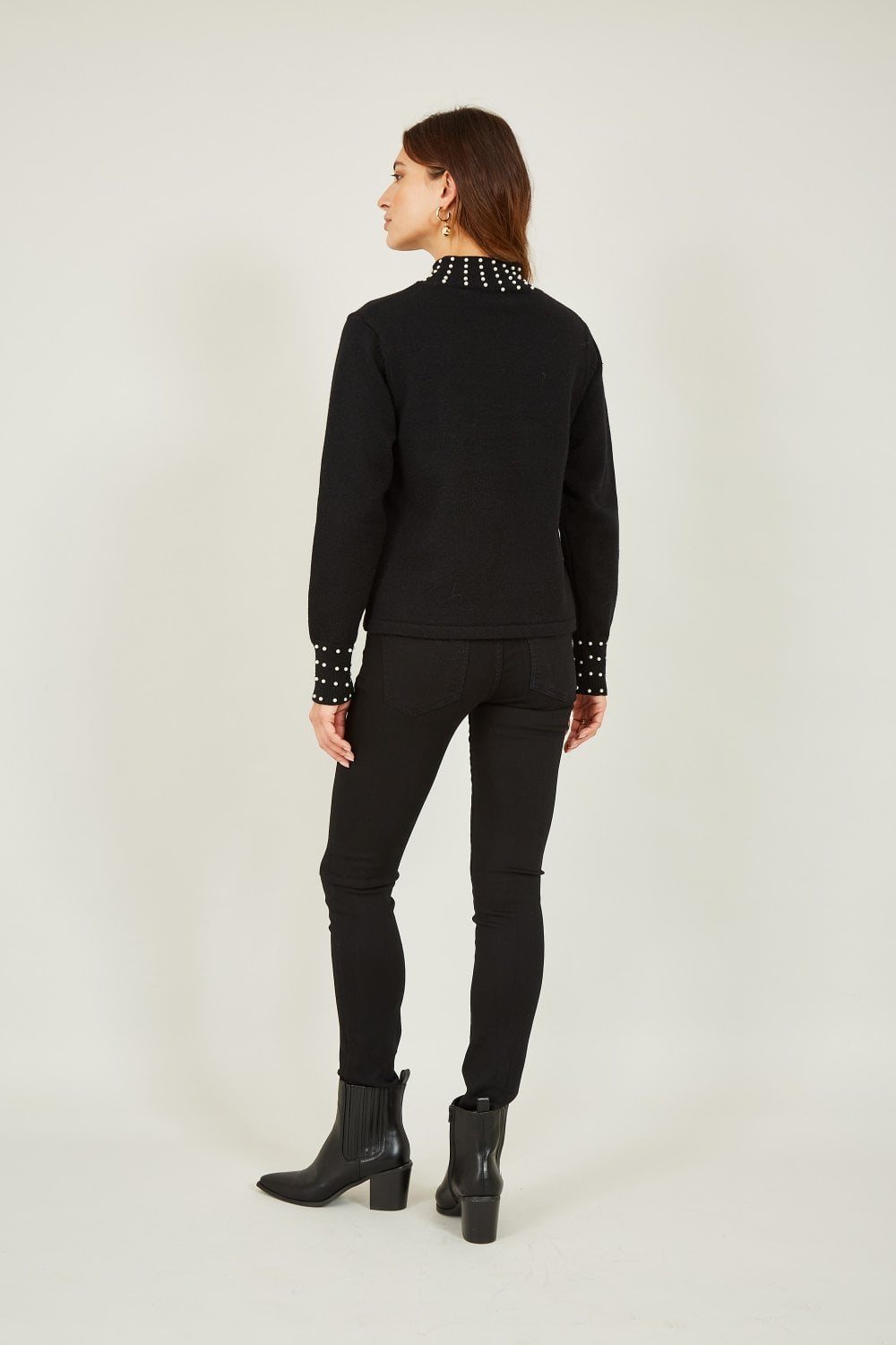 Mela Black Pearl Detail High Neck Jumper Mela