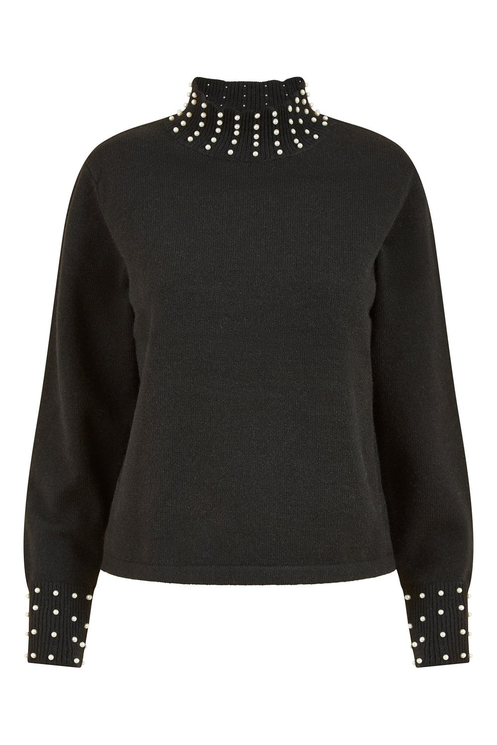 Mela Black Pearl Detail High Neck Jumper Mela