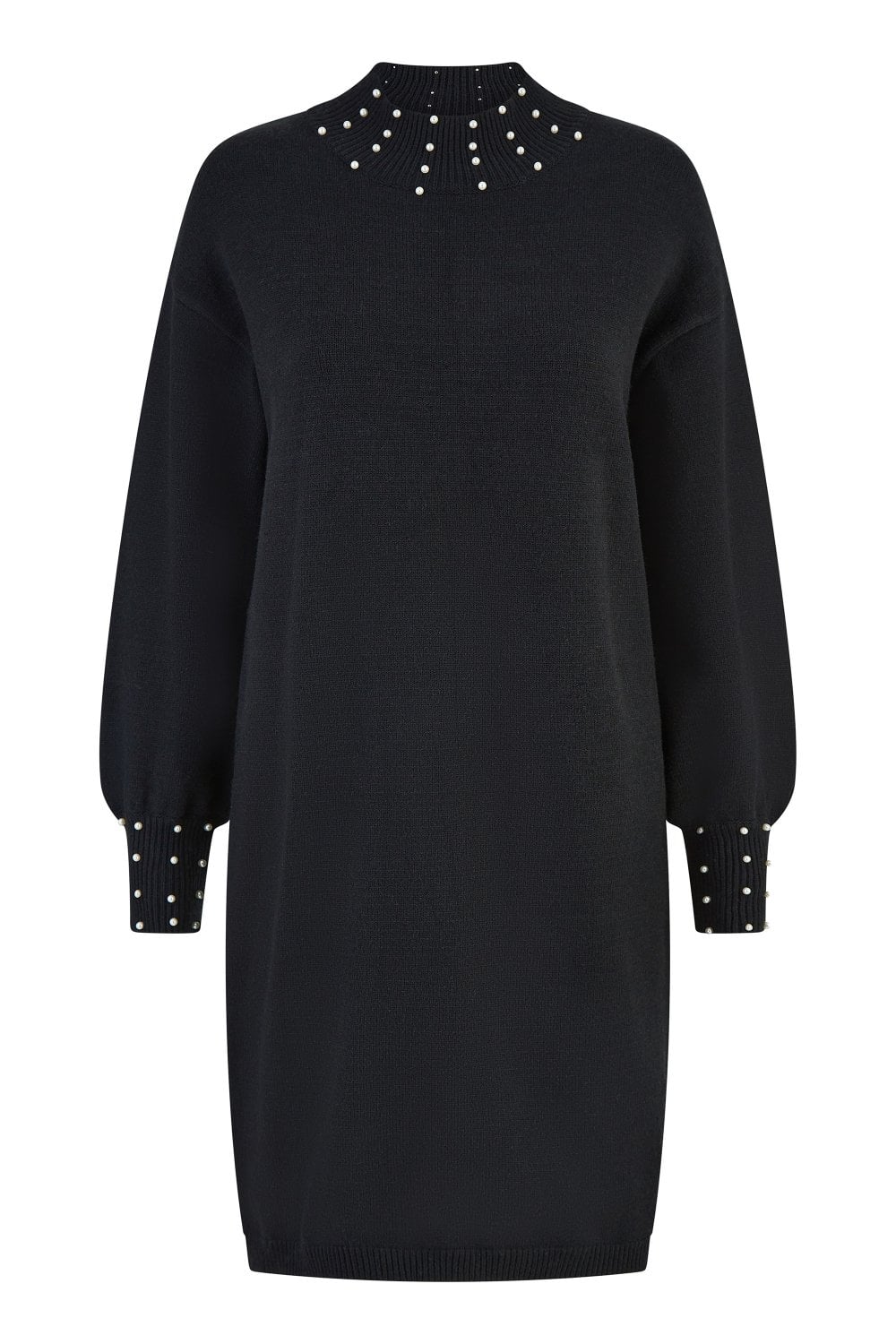 Mela Black Pearl Detail Knitted Relaxed Jumper Dress Mela