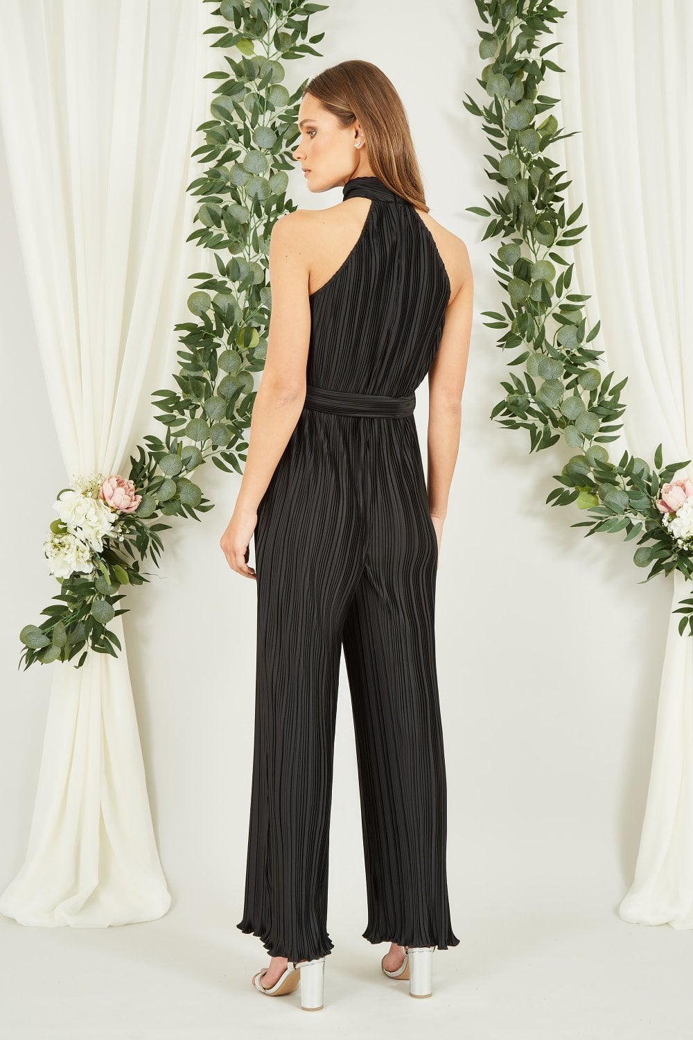 Mela Black Pleated Halter Neck Jumpsuit Mela