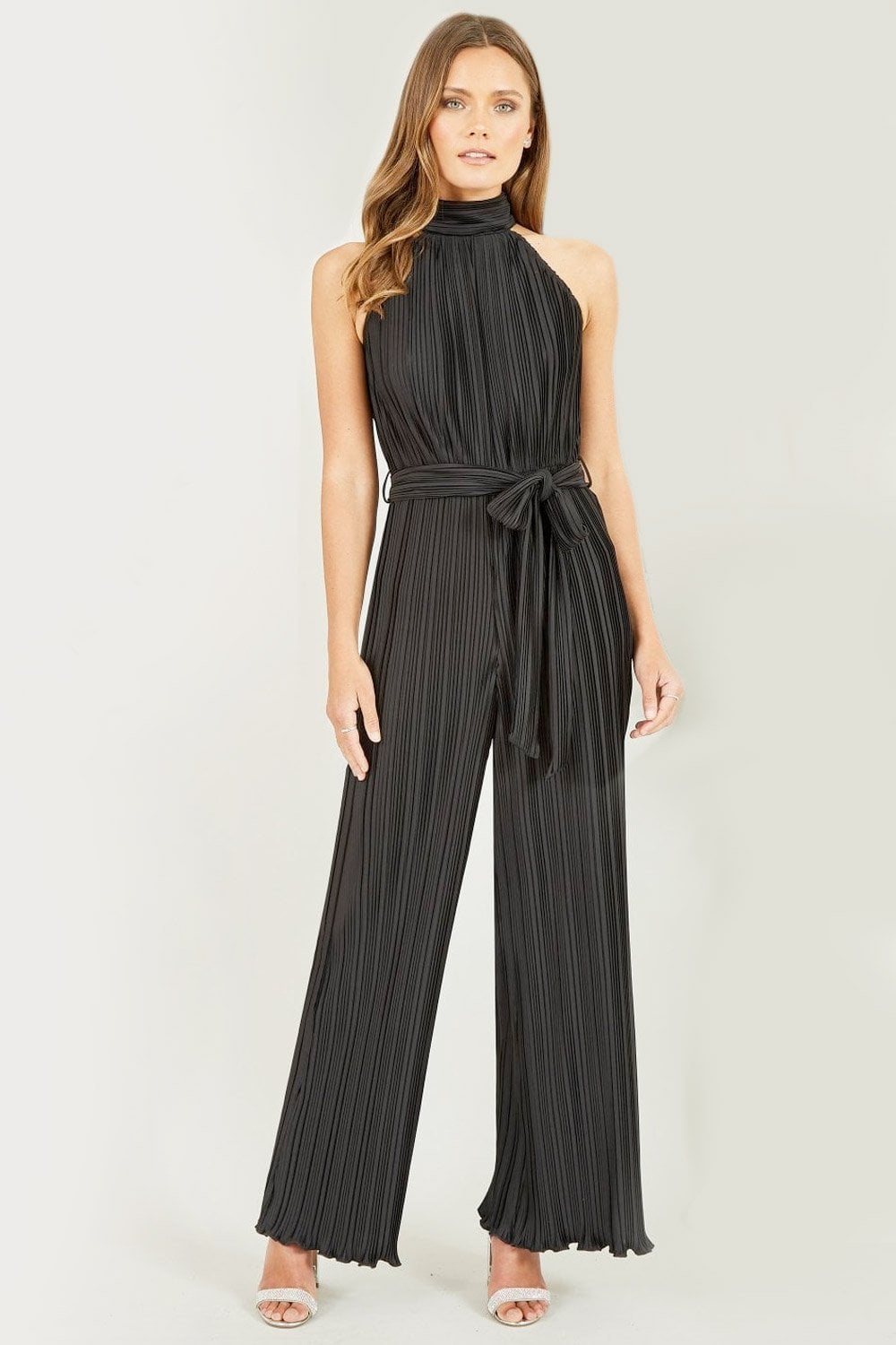 Mela Black Pleated Halter Neck Jumpsuit Mela