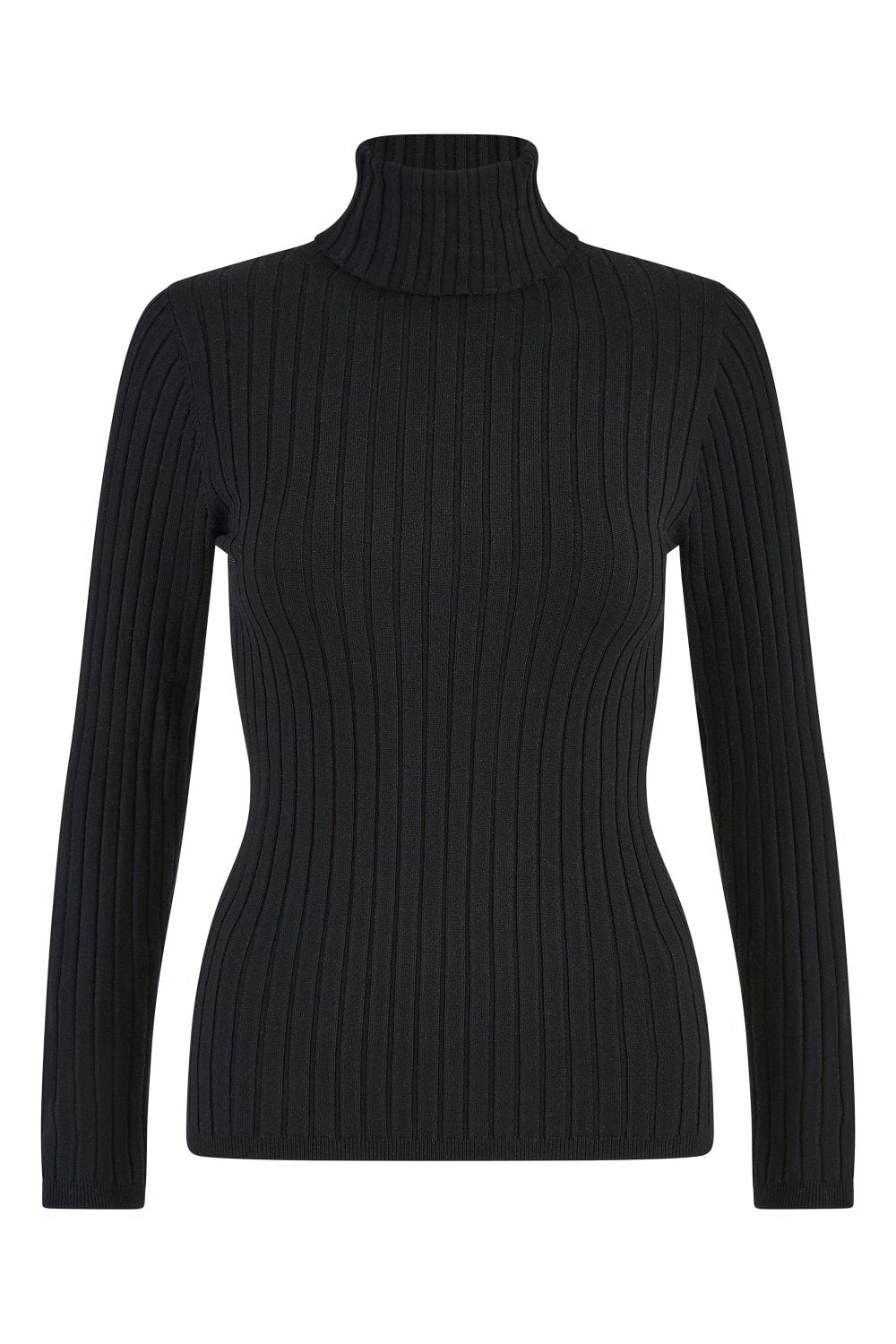 Mela Black Ribbed Knit Roll Neck Jumper Mela