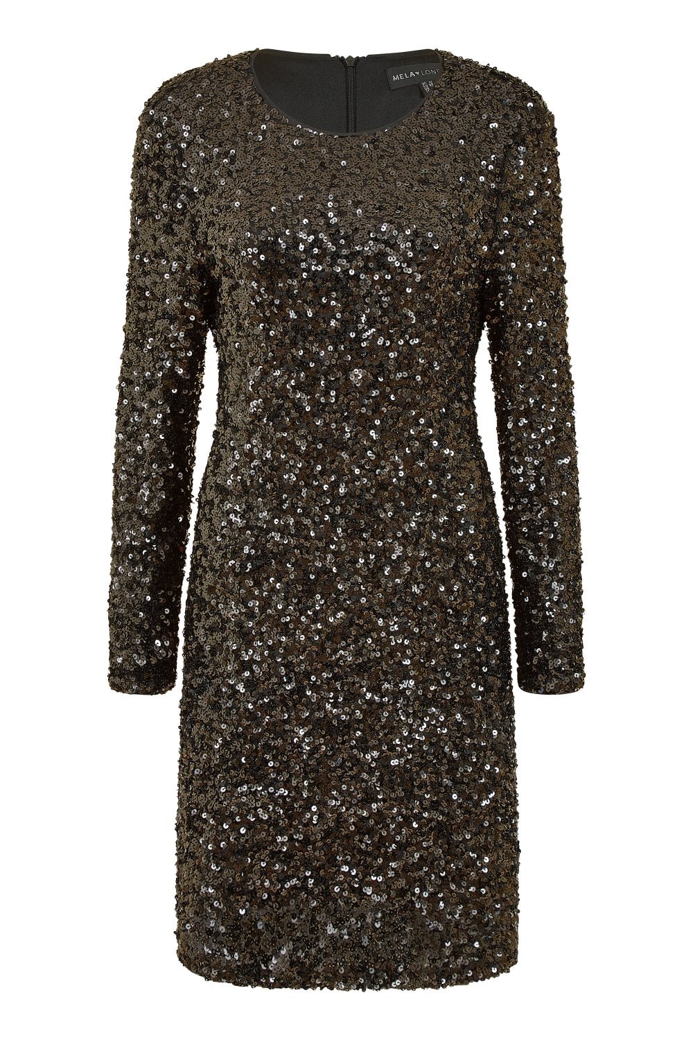 Mela Black Sparkle Long Sleeve V Neck Fitted Dress Mela