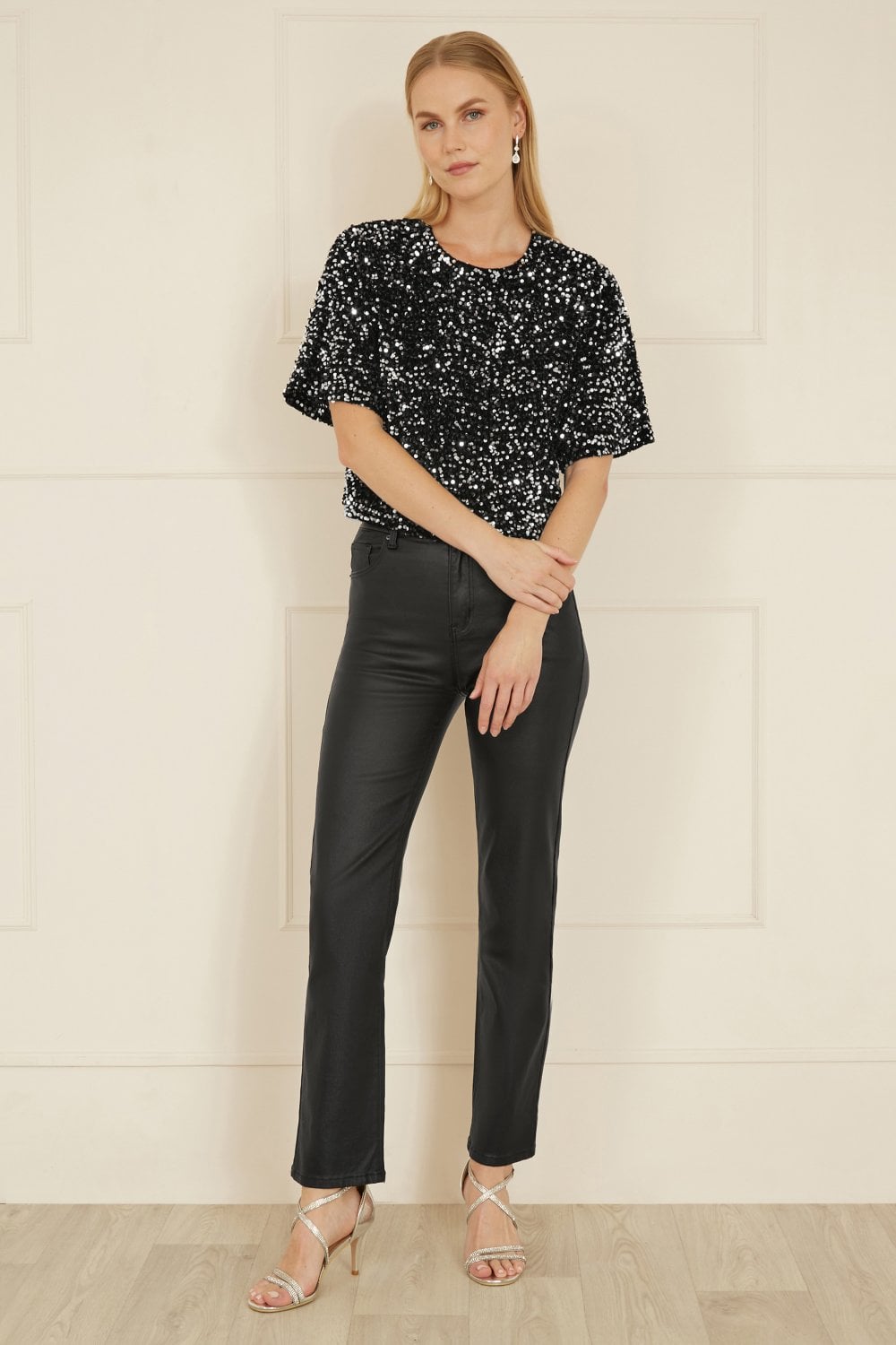 Mela Black Sequin Relaxed Fit Top Mela