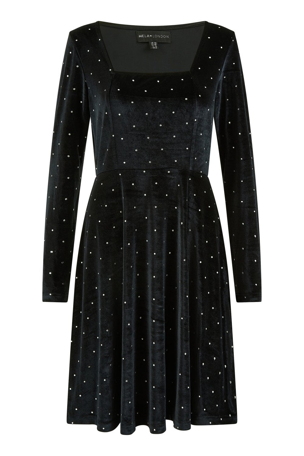 Mela Black Skater Dress With Diamantes and Long Sleeve Mela