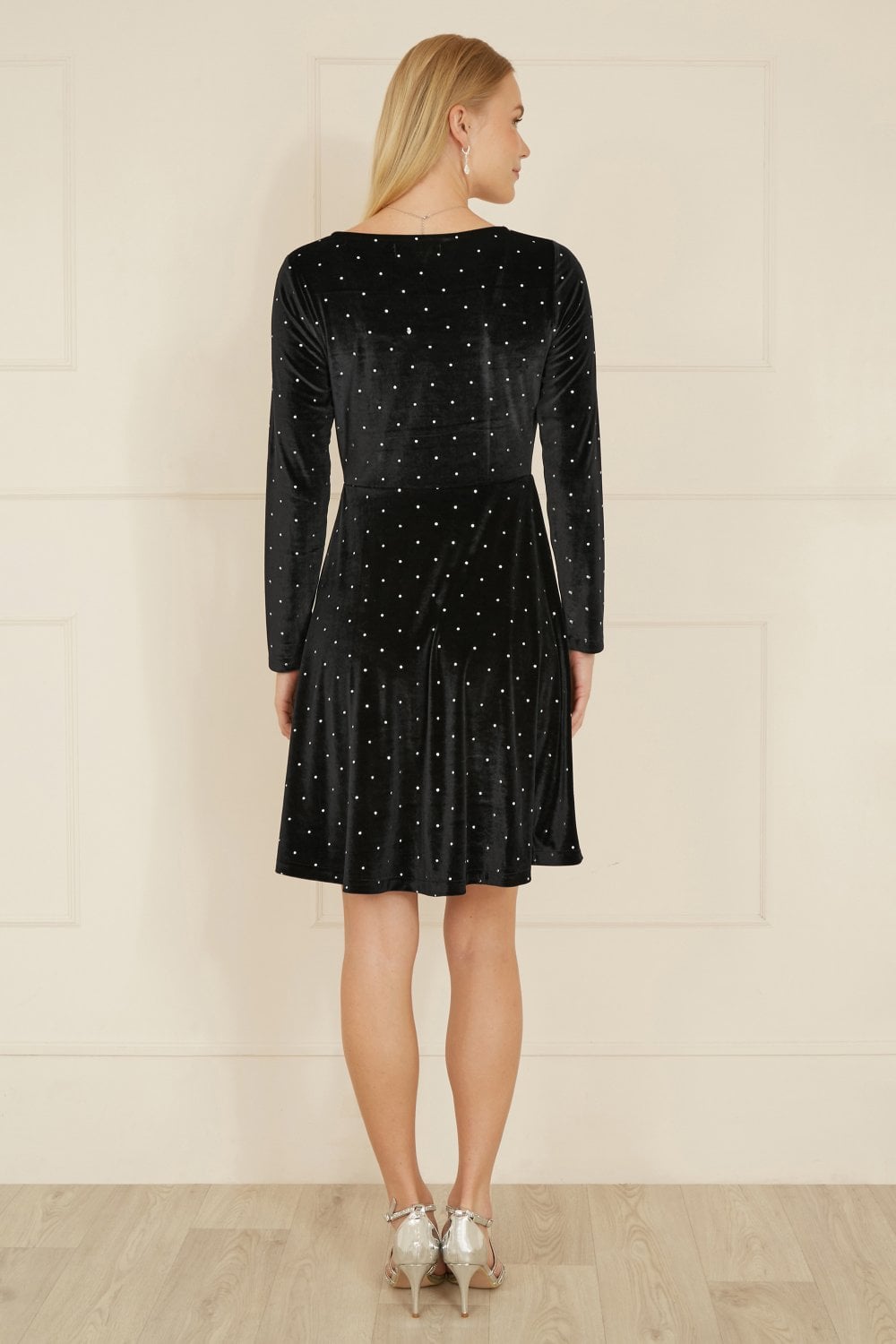 Mela Black Skater Dress With Diamantes and Long Sleeve Mela