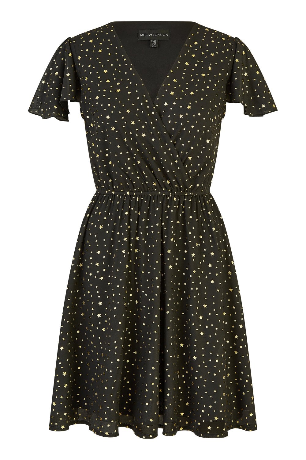 Mela Black Skater Dress With Mini Star Foil Print Mela