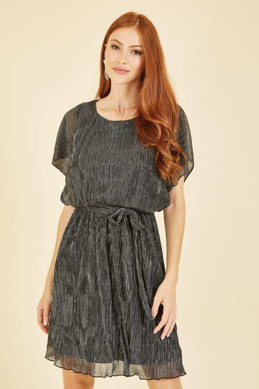 Mela Black Sparkle Kimono Sleeve Skater Dress Mela