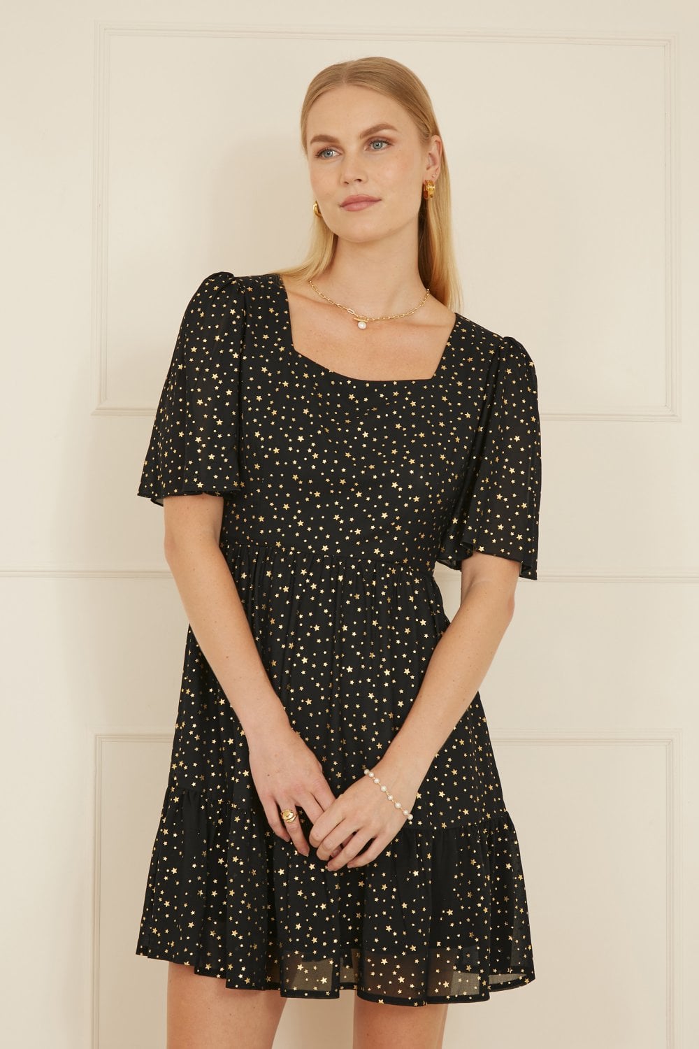 Mela Black Star Print Skater Dress Mela