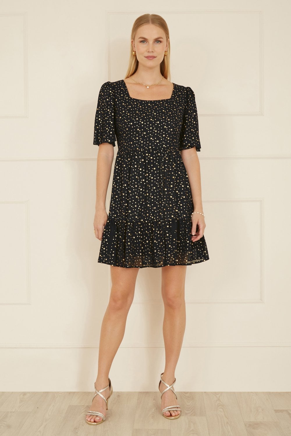 Mela Black Star Print Skater Dress Mela