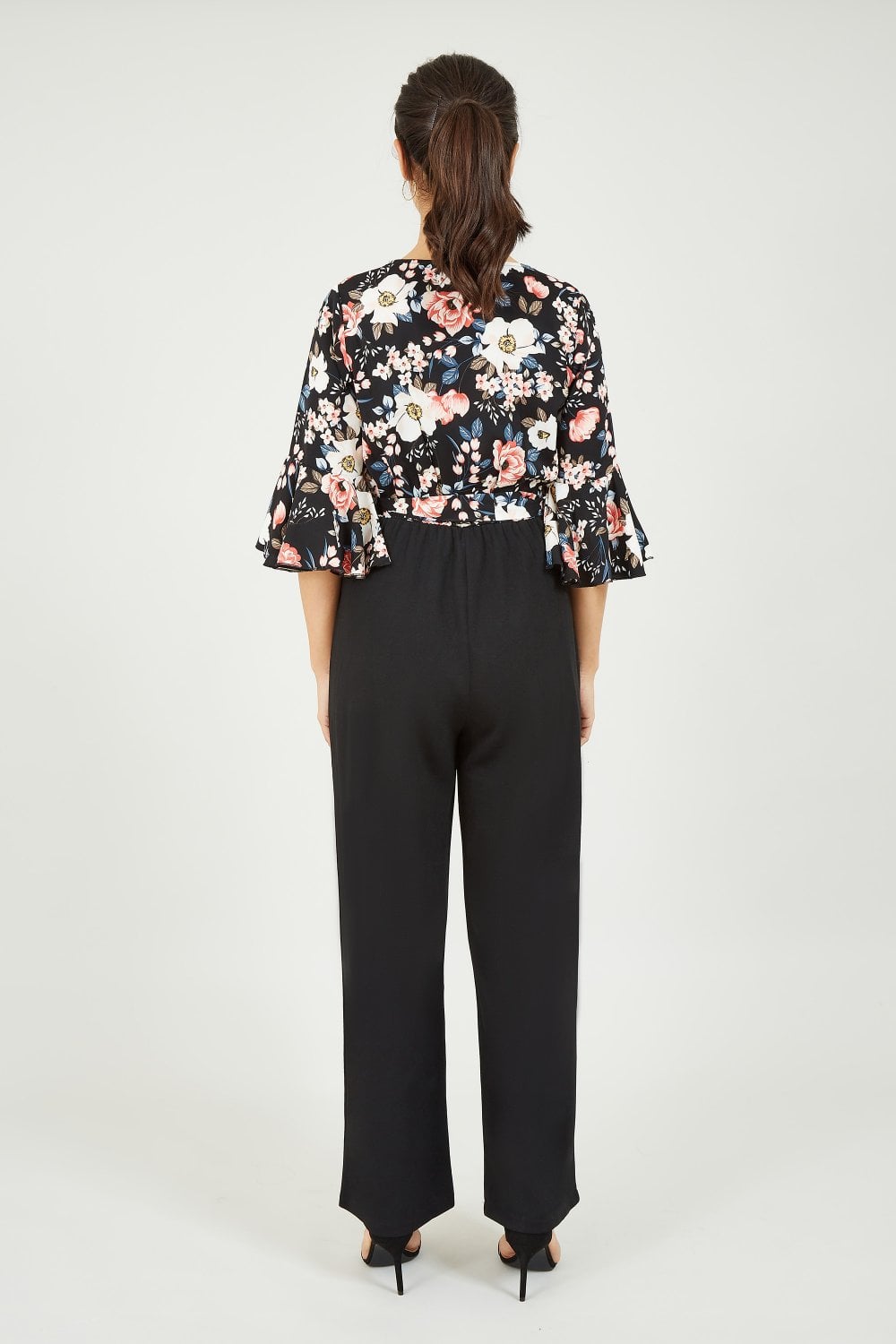 Mela Black Two Tone Wrap Front Floral Jumpsuit Mela