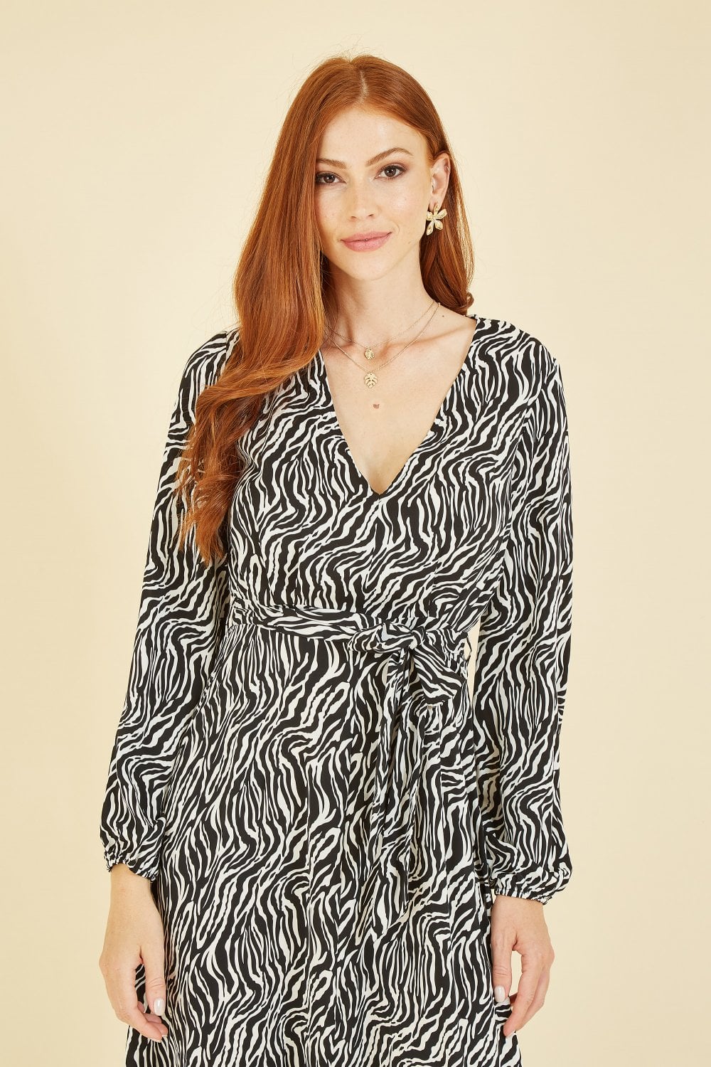 Mela Black Zebra Print Midi Dress Yumi