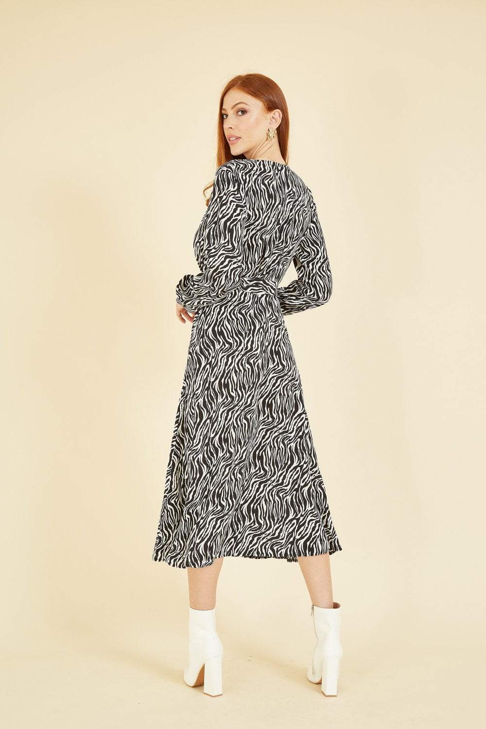 Mela Black Zebra Print Midi Dress Yumi