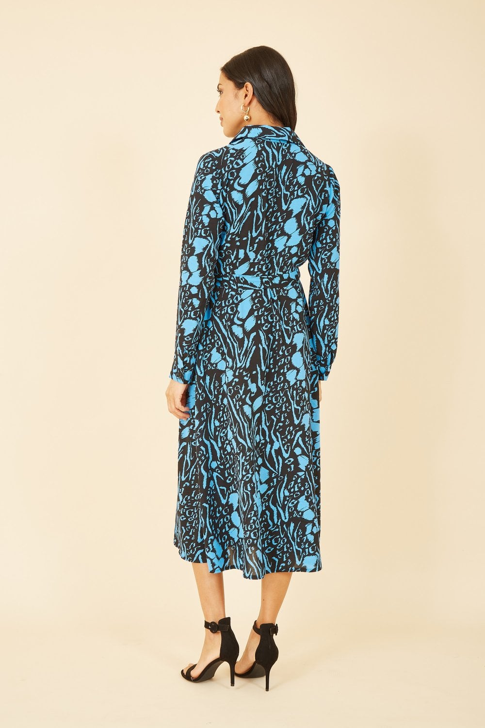 Mela Blue Animal Print Long Sleeve Shirt Dress Mela