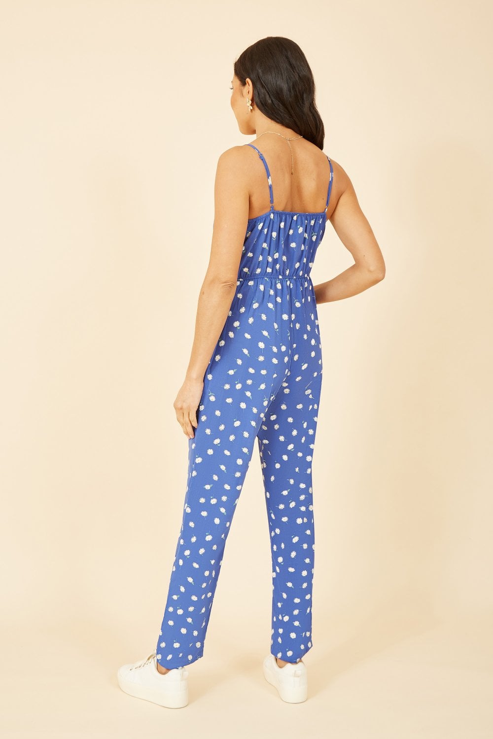 Mela Blue Daisy Print Wrap Over Strappy Jumpsuit Mela