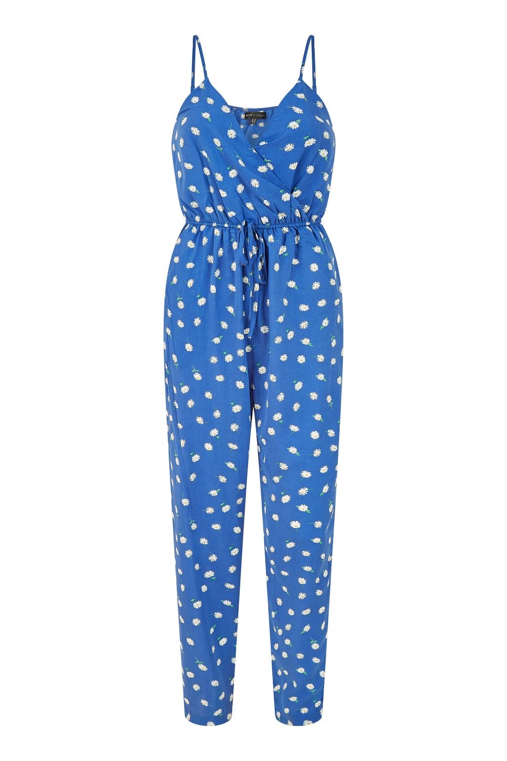 Mela Blue Daisy Print Wrap Over Strappy Jumpsuit Mela